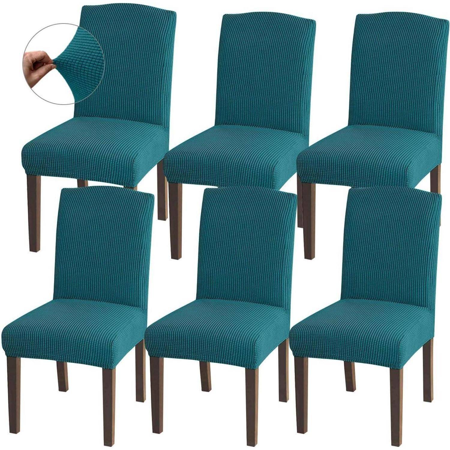 Stuhlhussen Jacquard Passform Dehnung Bezüge Set von 6 Schwarzgrün