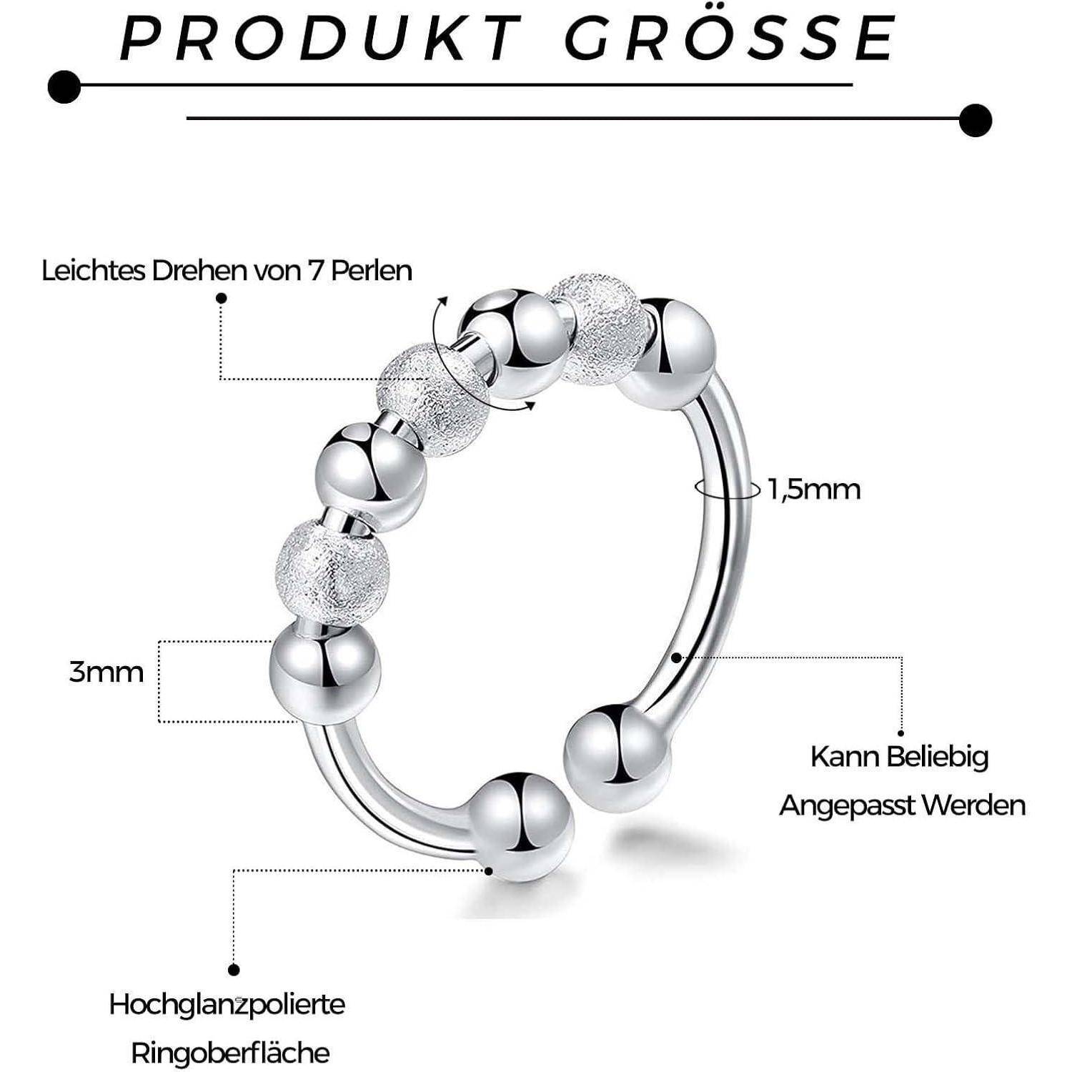 Stressring Spinner Verstellbar Diamant Silber Damen 9 Stück