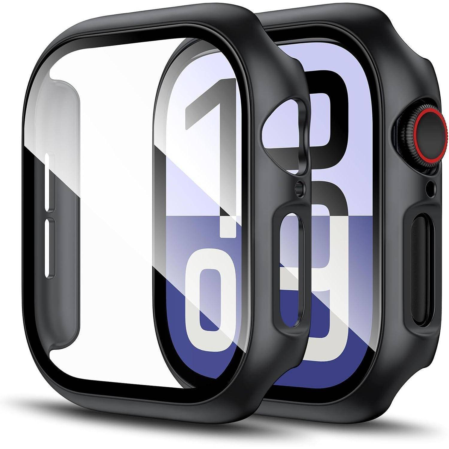 Smartwatch mit einem schwarzen Gehäuse, auf dem eine digitale Uhrzeit angezeigt wird. Der Bildschirm zeigt Teile der Zahlen '10' und '08', was 10:08 Uhr angibt.