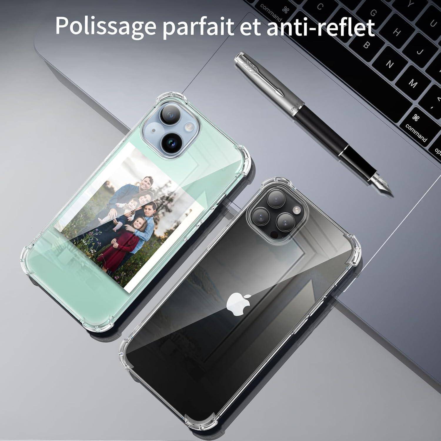 Handyhüllen mit einer glänzenden, reflexionsarmen Beschichtung auf einem Laptop, der Optionen für Familienfotos zum Einsetzen zeigt.