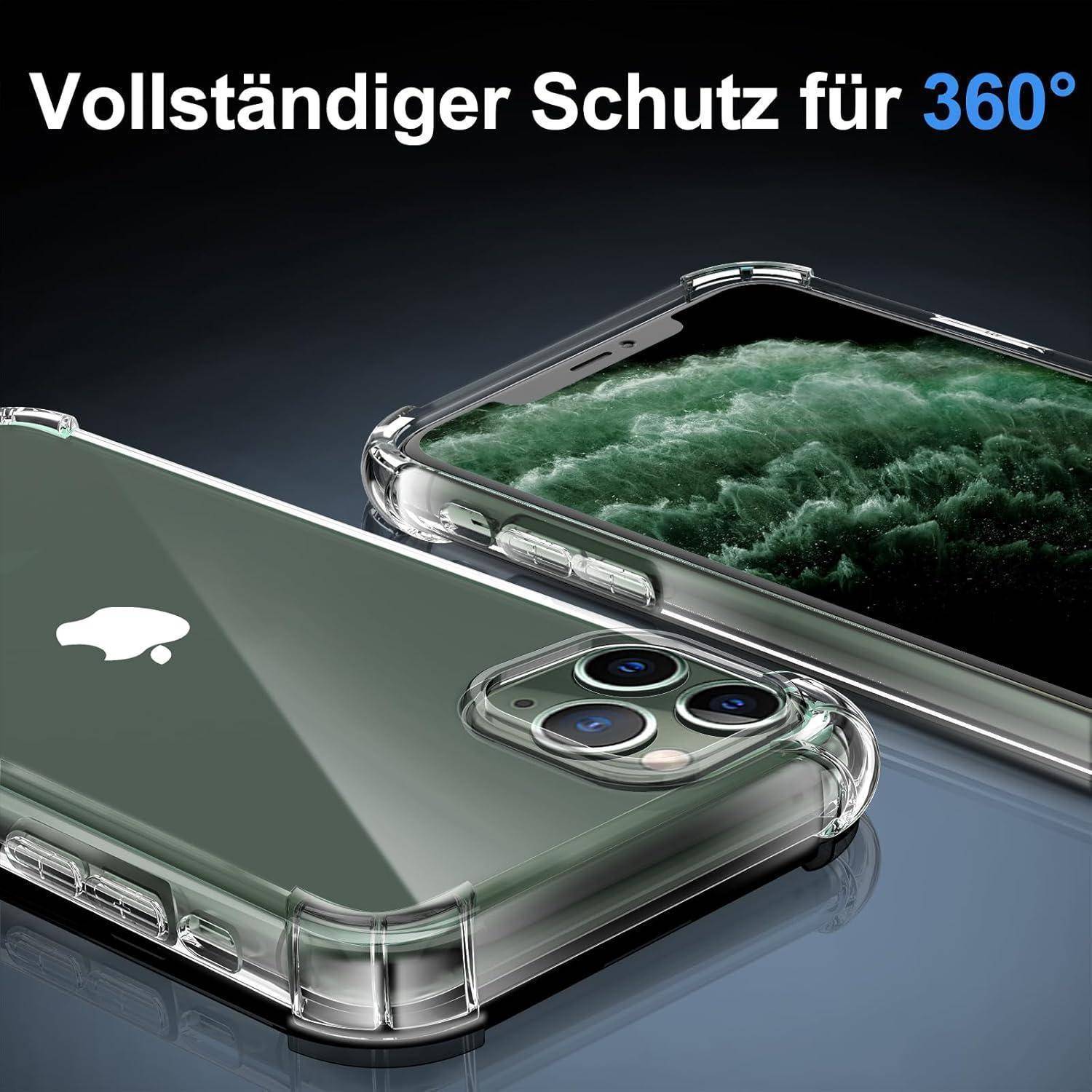 Ein Smartphone mit einer transparenten Hülle wird gezeigt, mit dem deutschen Text 