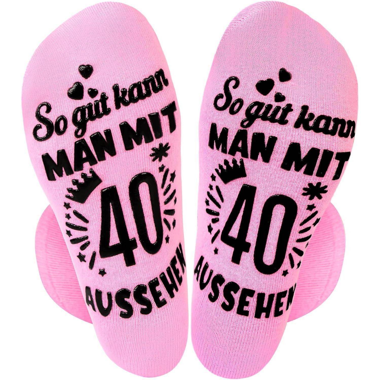 Rosa Socken mit schwarzem Text, der 