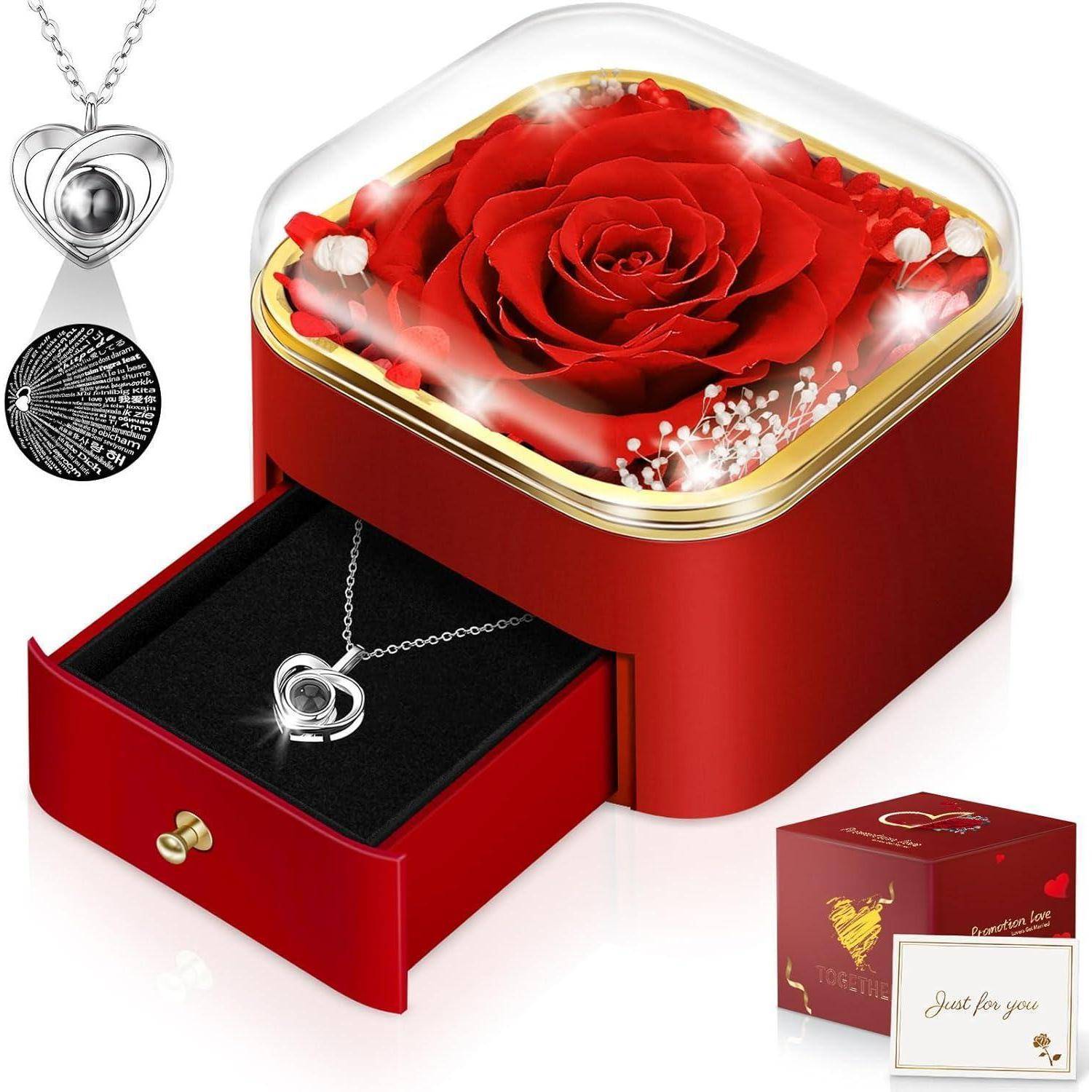 Rose Geschenk Freundin Ewige Halskette Valentinstag Mattiert-rot