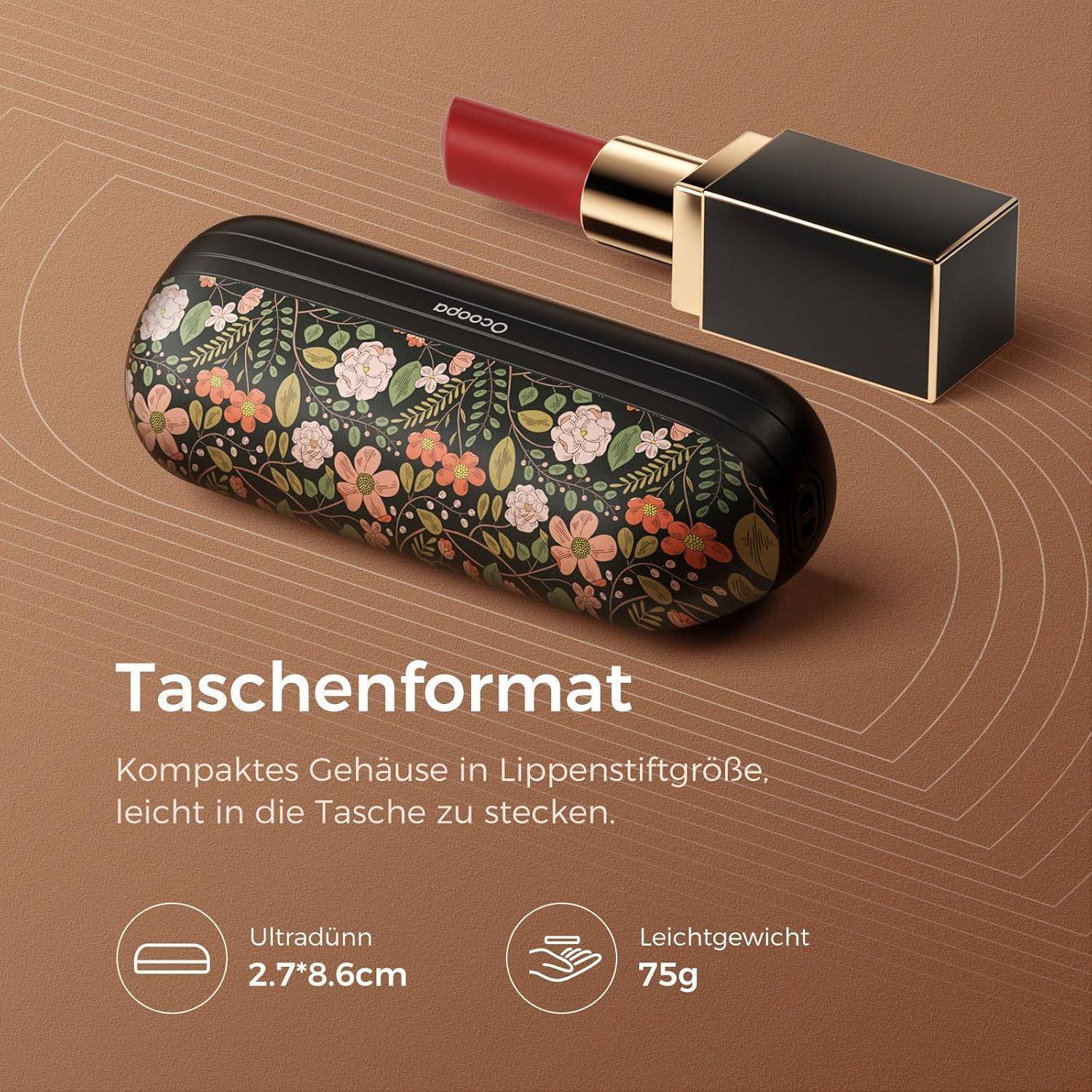 Zigarette in Lippenstiftgröße mit Blumenmusteretui, leicht und kompakt. Maße: 2,7*8,6 cm, Gewicht: 75 g.