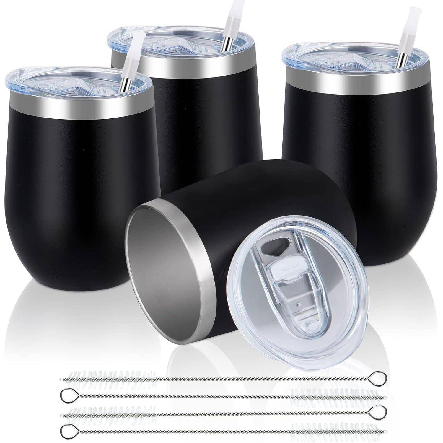 Weinbecher Edelstahl Stemless Deckel Schwarz 4 Stück 1er Pack