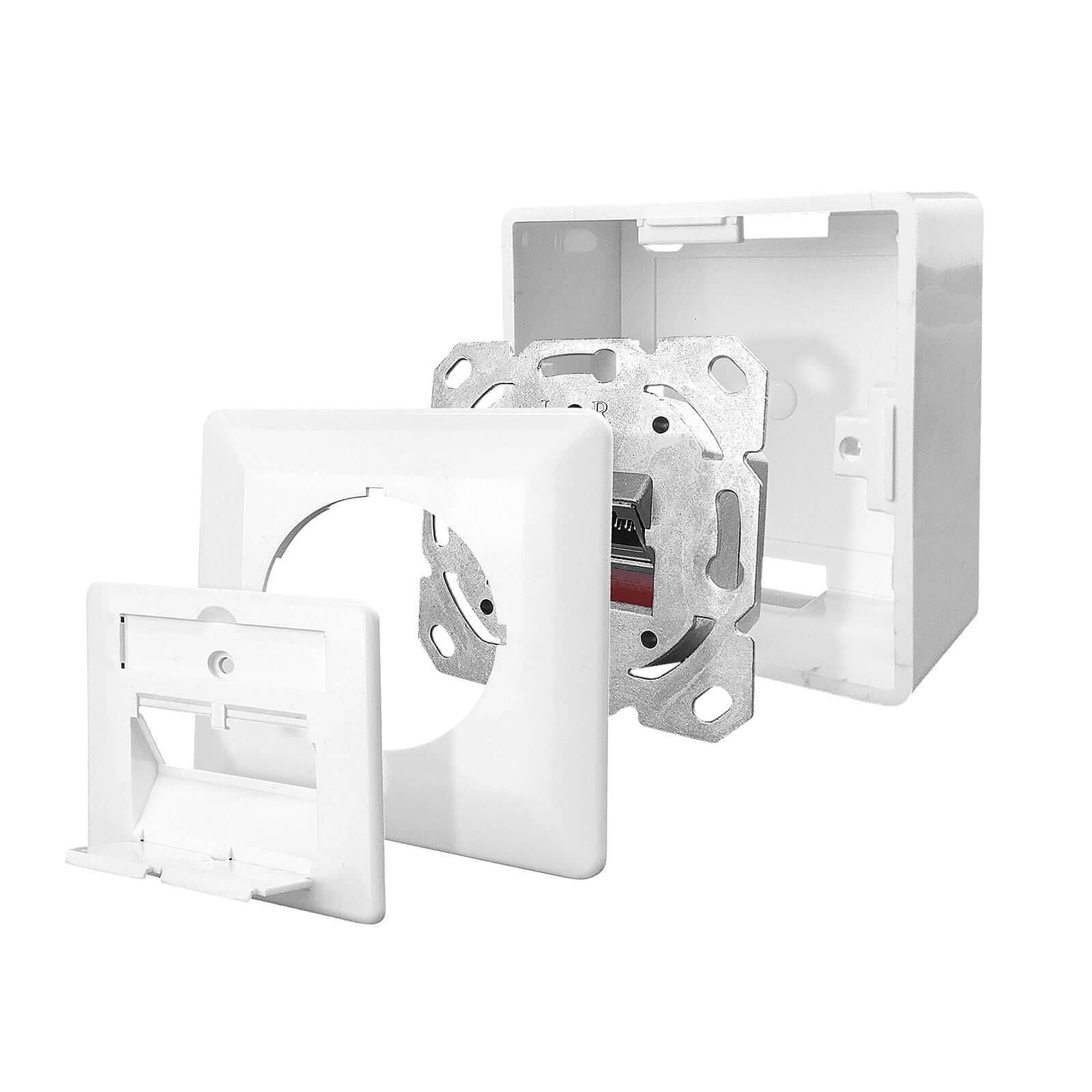 ProfiPatch Netzwerkdose LAN Dose Cat6A 500MHz Aufputz und Unterputz 2x RJ45 Port Anschluss oben/unten POE CAT7,CAT6A,CAT6,CAT5 geschirmt weiß