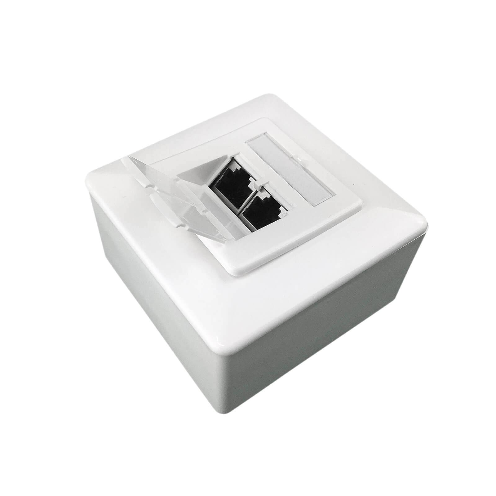 ProfiPatch Netzwerkdose LAN Dose Cat6A 500MHz Aufputz und Unterputz 2x RJ45 Port Anschluss oben/unten POE CAT7,CAT6A,CAT6,CAT5 geschirmt weiß