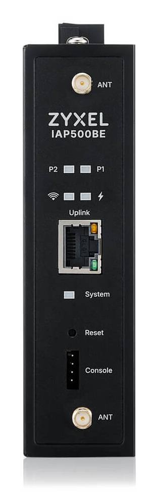 Eine Nahaufnahme eines Netzwerk-Anschlussfelds mit Anzeigen für P1, P2, WLAN, Uplink (mit Ethernet-Anschluss), Netz- und Systemstatusleuchten.