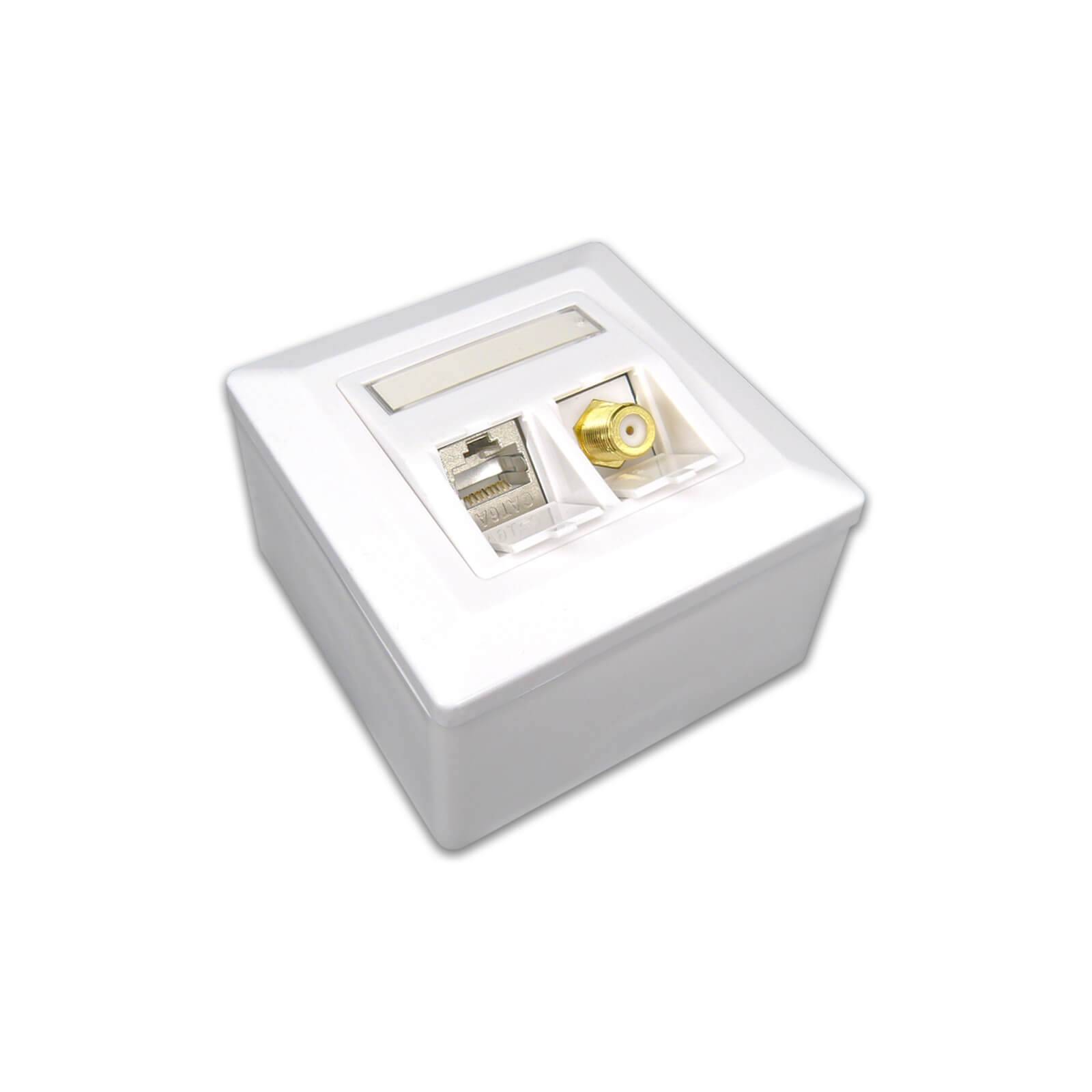 ProfiPatch Keystone Netzwerkdose LAN Dose Cat6A 500MHz Aufputz und Unterputz 1x RJ45 Port Anschluss + 1x F-Verbinder POE CAT7,CAT6A,CAT6,CAT5