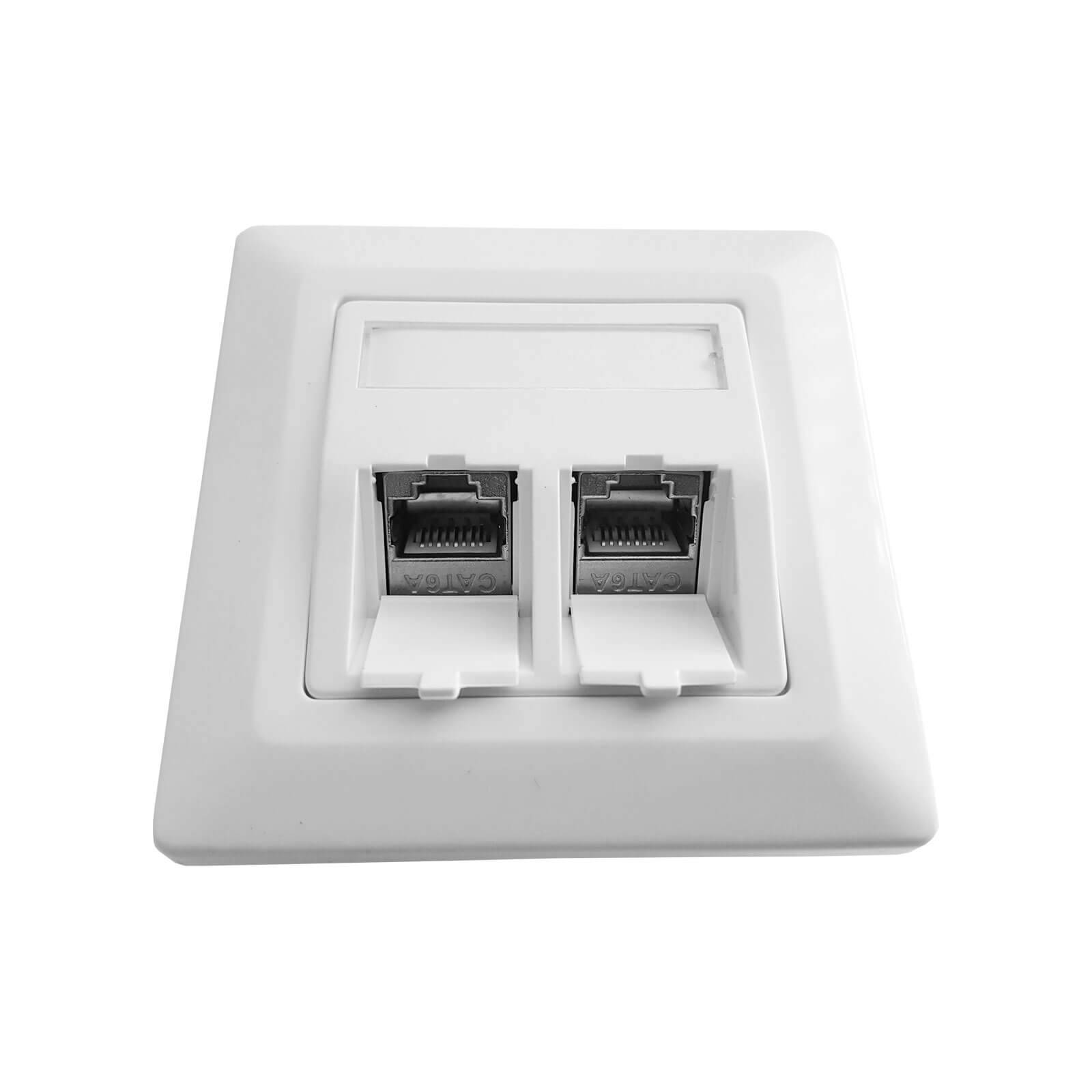 ProfiPatch Netzwerkdose LAN Dose Cat6A 500MHz Aufputz und Unterputz 2x RJ45 Port Anschluss POE CAT7,CAT6A,CAT6,CAT5 geschirmt weiß