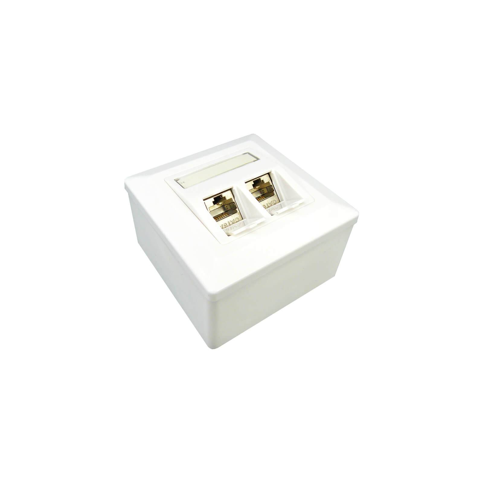 ProfiPatch Netzwerkdose LAN Dose Cat6A 500MHz Aufputz und Unterputz 2x RJ45 Port Anschluss POE CAT7,CAT6A,CAT6,CAT5 geschirmt weiß