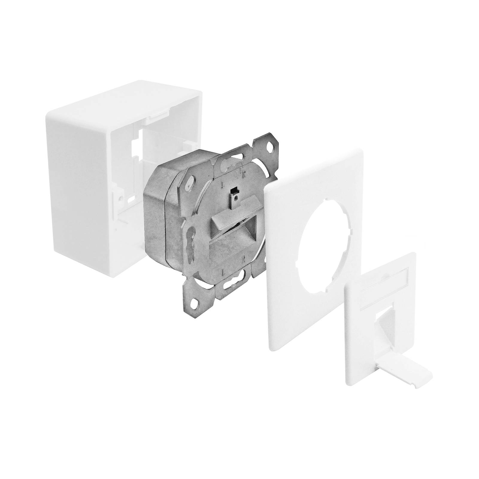ProfiPatch Netzwerkdose LAN Dose Cat6A 500MHz Aufputz und Unterputz 1x RJ45 Port Anschluss oben/unten POE CAT7,CAT6A,CAT6,CAT5 geschirmt weiß