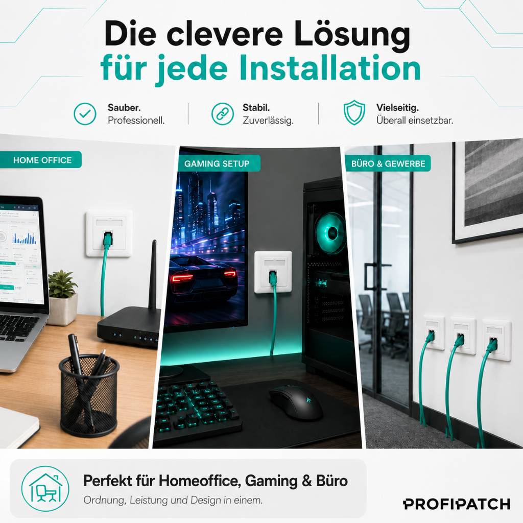 ProfiPatch Netzwerkdose LAN Dose Cat6A 500MHz Aufputz und Unterputz 1x RJ45 Port Anschluss oben/unten POE CAT7,CAT6A,CAT6,CAT5 geschirmt weiß