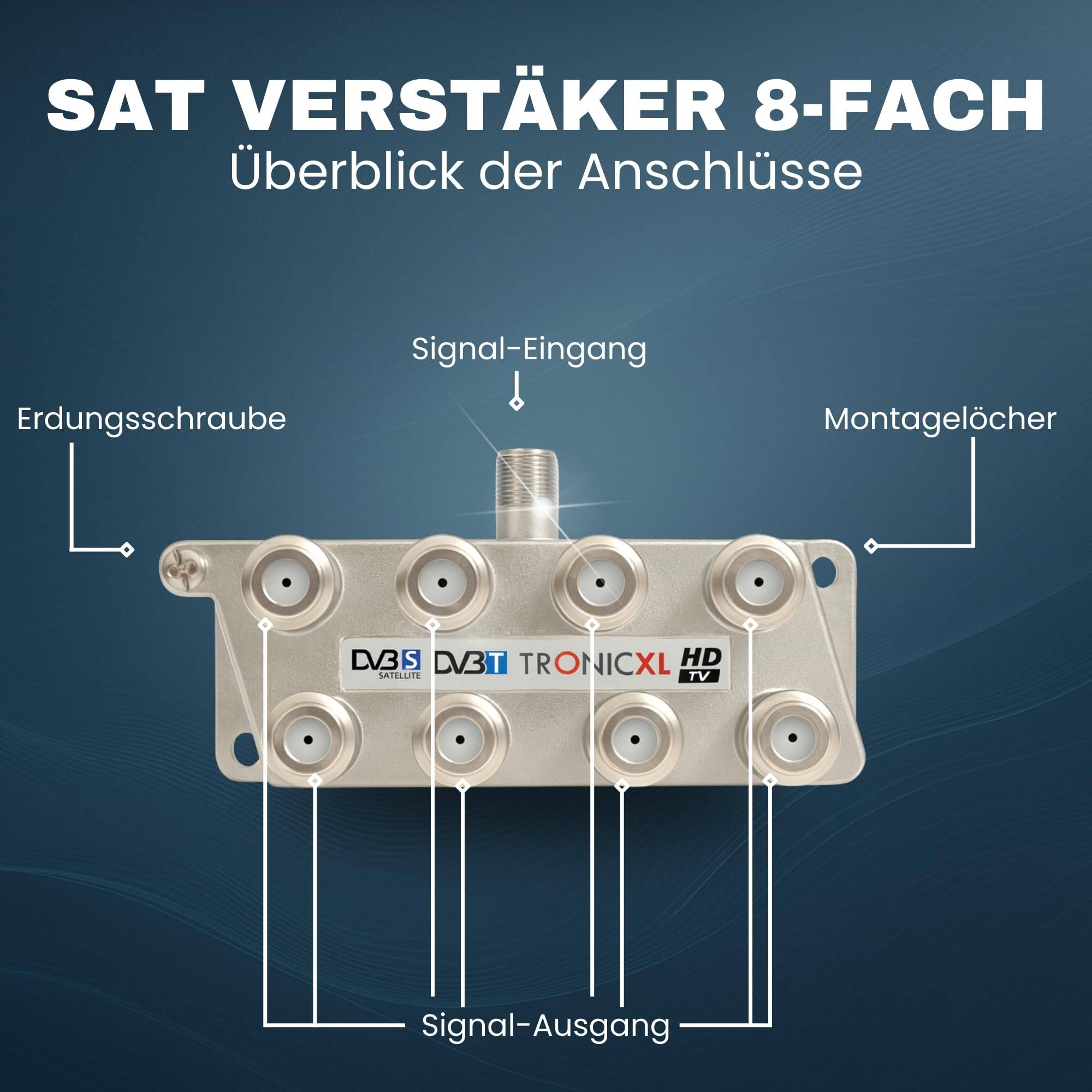 8-fach Sat Splitter 160dB Verstärker Antennenverteiler Weiche DVB-S2 DVB-T2 Antennenverstärker