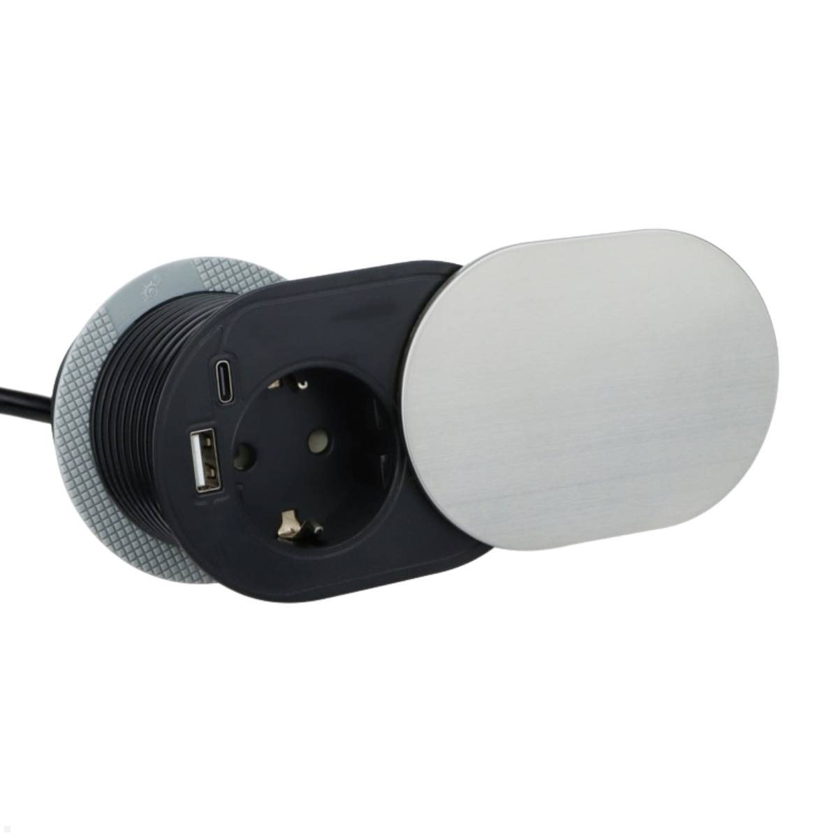 TecLines TES020E Einbausteckdose oval mit USB Charger A/C, 1,9m Kabel, Edelstahl...