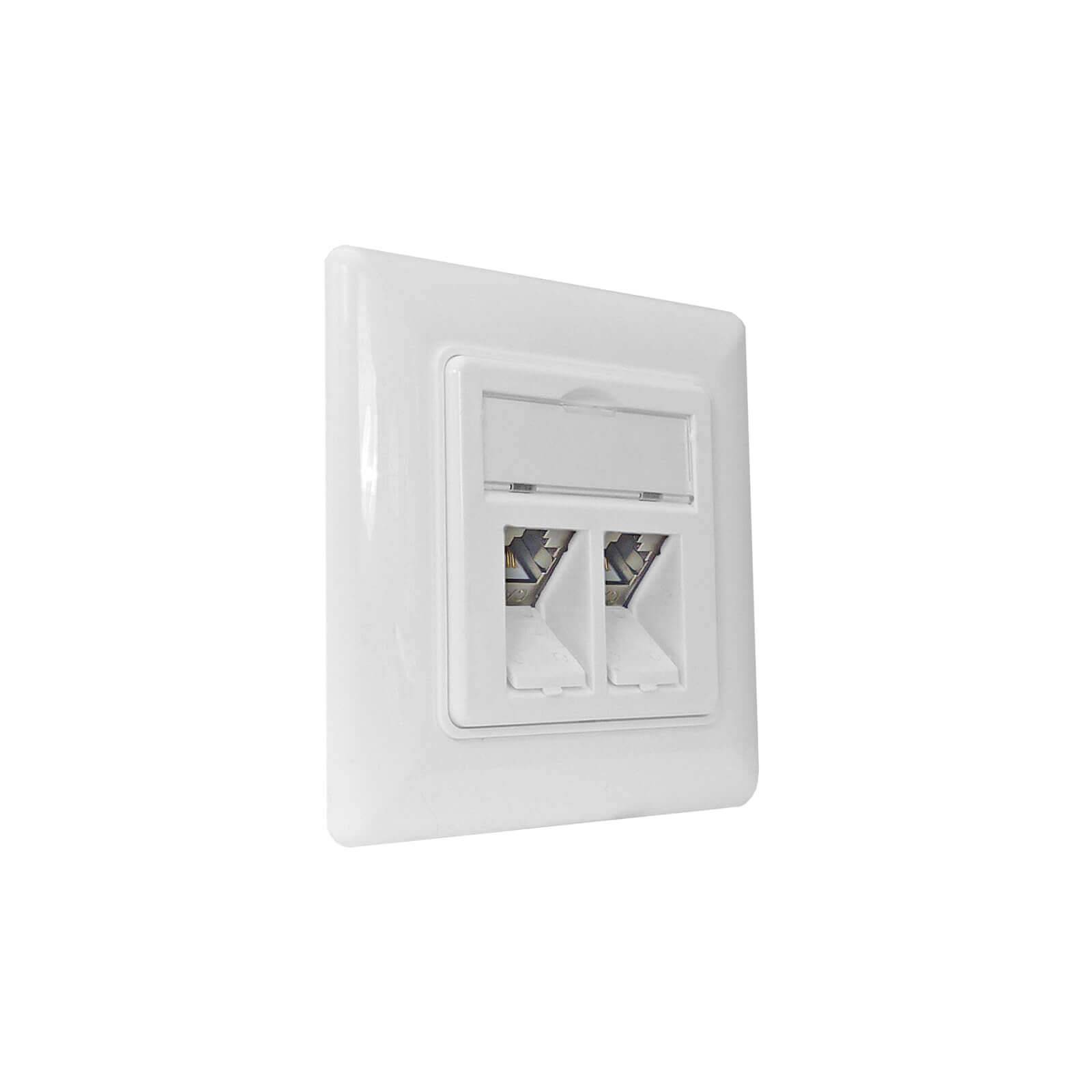 ProfiPatch Keystone Netzwerkdose LAN Dose Cat6A 500MHz Unterputz 2x RJ45 Port Anschluss POE CAT7,CAT6A,CAT6,CAT5 geschirmt weiß