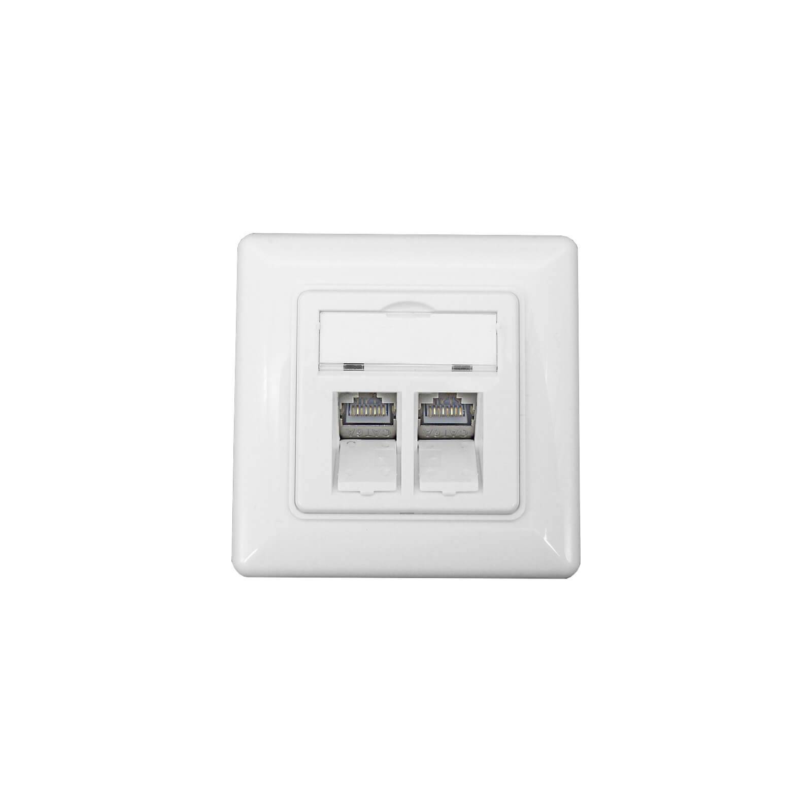 ProfiPatch Keystone Netzwerkdose LAN Dose Cat6A 500MHz Unterputz 2x RJ45 Port Anschluss POE CAT7,CAT6A,CAT6,CAT5 geschirmt weiß