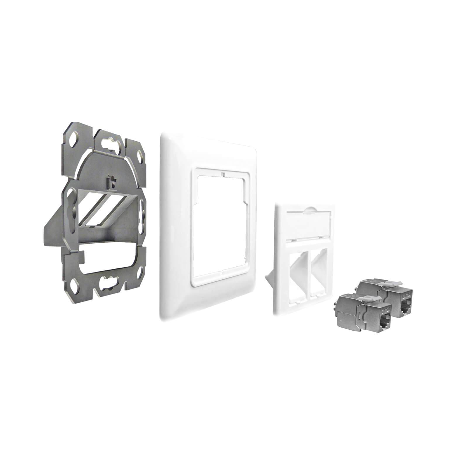 ProfiPatch Keystone Netzwerkdose LAN Dose Cat6A 500MHz Unterputz 2x RJ45 Port Anschluss POE CAT7,CAT6A,CAT6,CAT5 geschirmt weiß