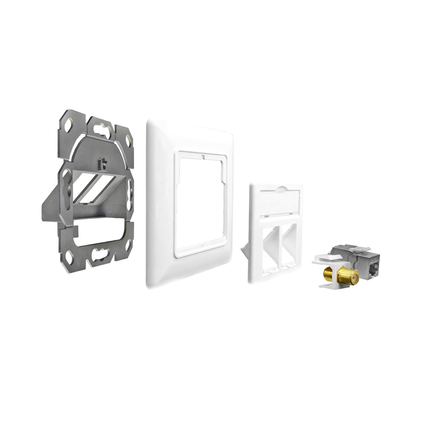 ProfiPatch Keystone Netzwerkdose LAN Dose Cat6A 500MHz Unterputz 1x RJ45 Port Anschluss + 1x F-Verbinder POE CAT7,CAT6A,CAT6,CAT5 geschirmt weiß