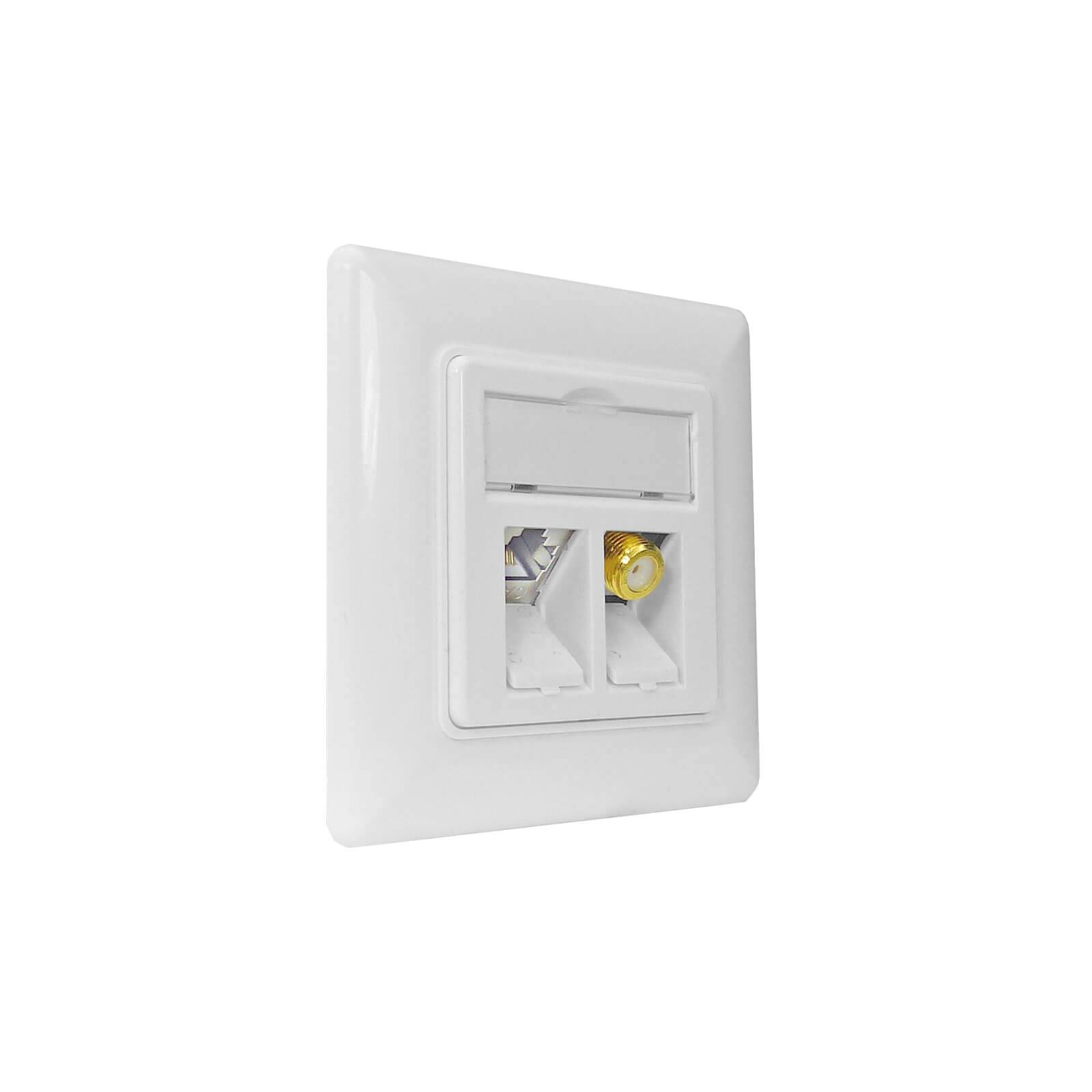 ProfiPatch Keystone Netzwerkdose LAN Dose Cat6A 500MHz Unterputz 1x RJ45 Port Anschluss + 1x F-Verbinder POE CAT7,CAT6A,CAT6,CAT5 geschirmt weiß