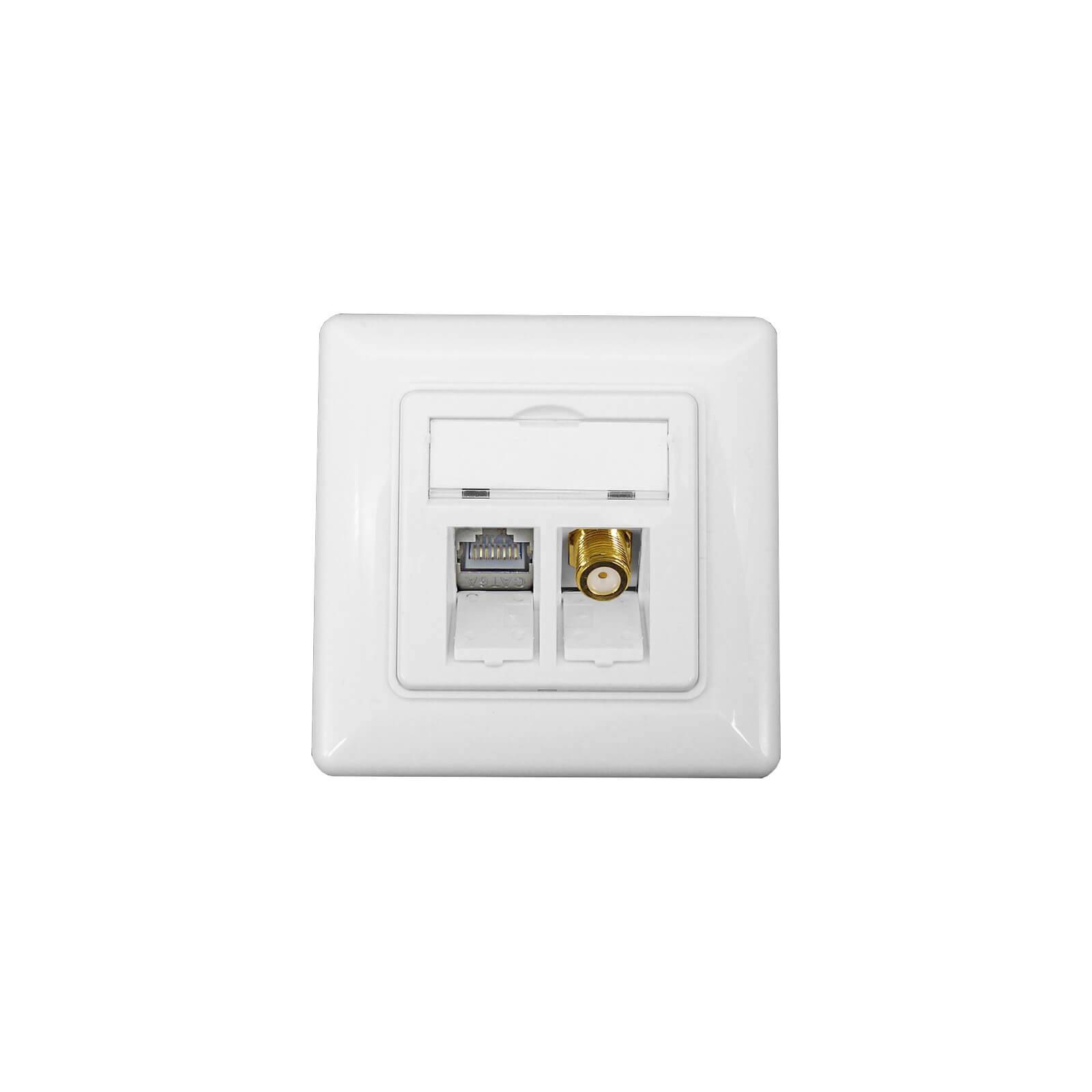 ProfiPatch Keystone Netzwerkdose LAN Dose Cat6A 500MHz Unterputz 1x RJ45 Port Anschluss + 1x F-Verbinder POE CAT7,CAT6A,CAT6,CAT5 geschirmt weiß