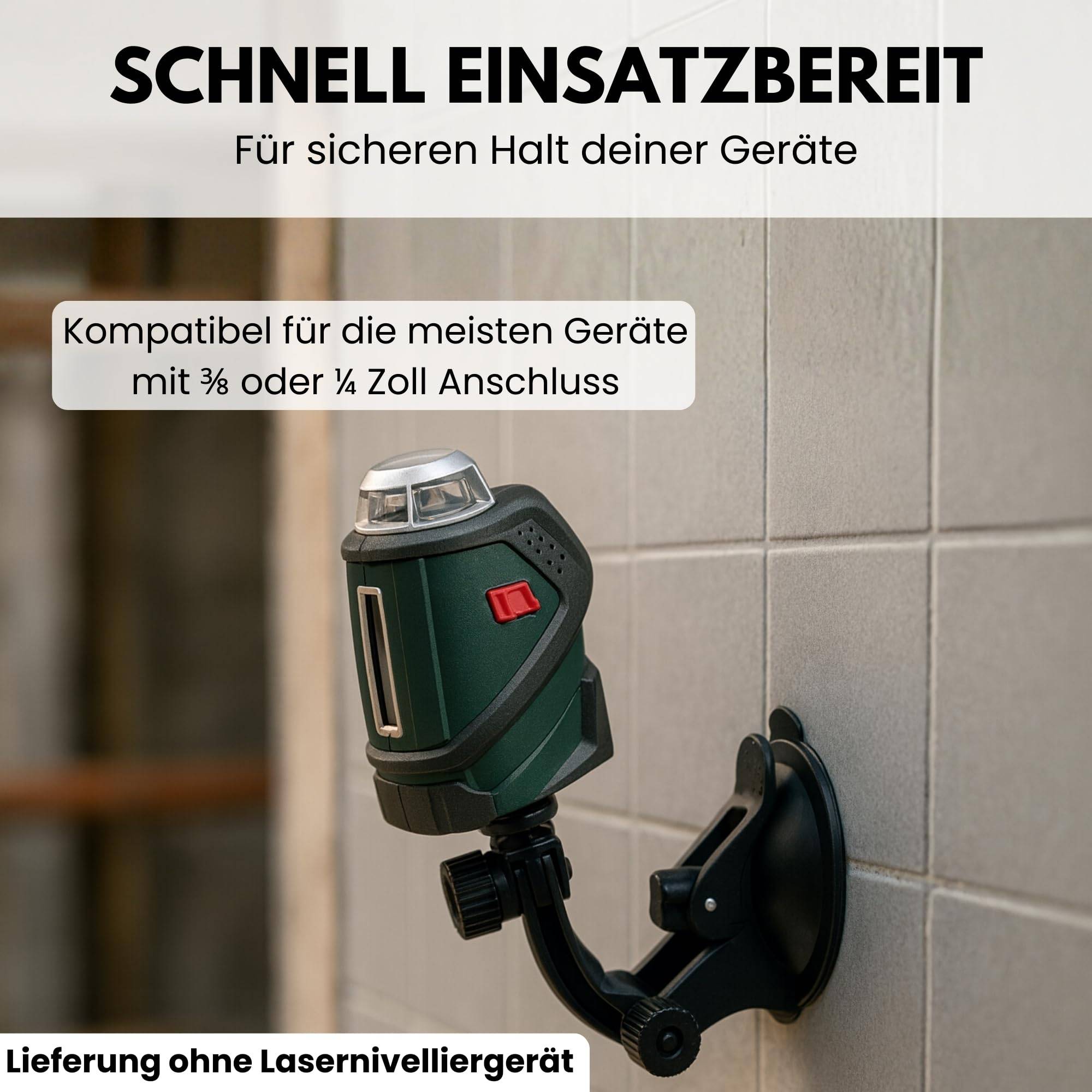 Saugnapf Halterung 1/4" + 3/8 Zoll" BauStativ Halter für Laser Nivelliergerät Linien & Kreuzlinienlaser Entfernungsmesser