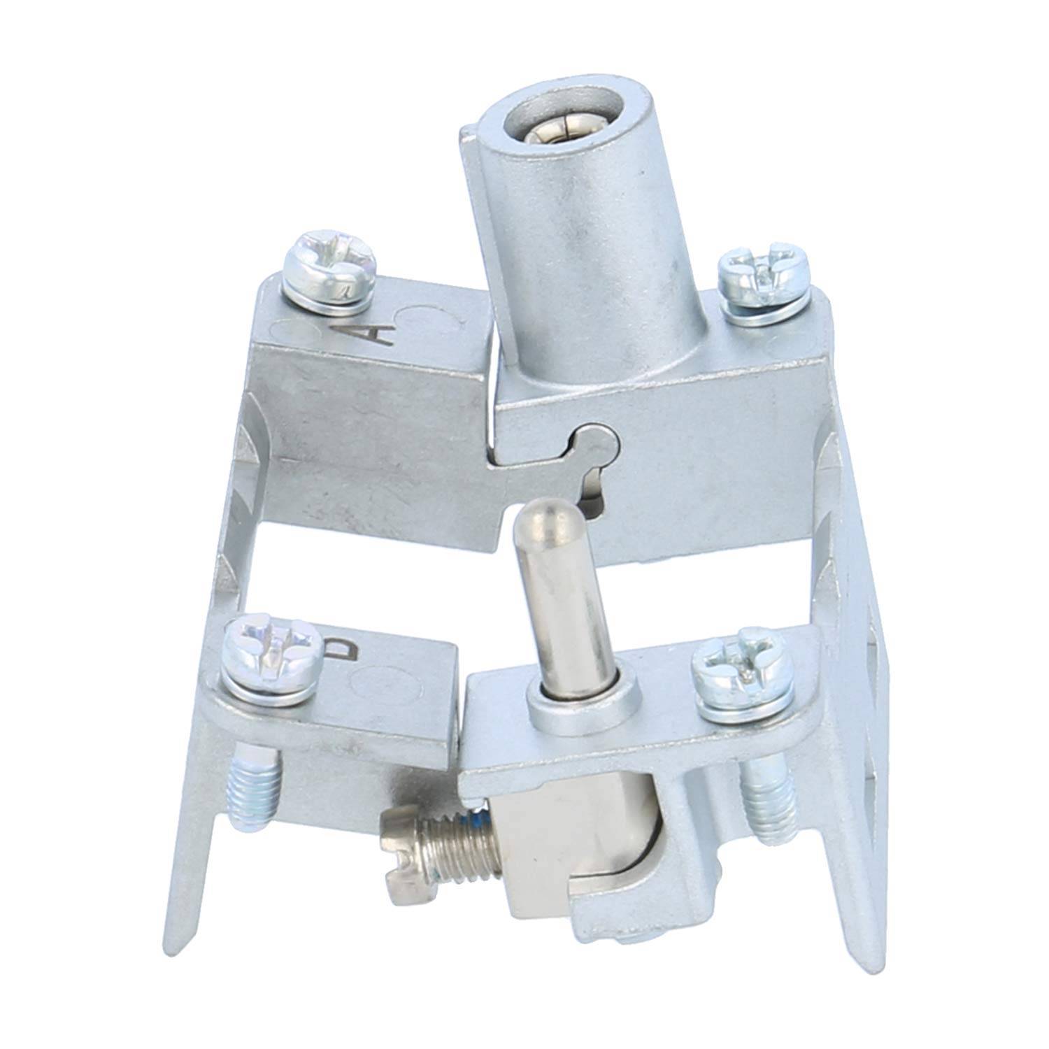 Metallverbinder zum Verbinden von Rohren mit einem zentralen zylindrischen Teil und verstellbaren Befestigungsbügeln für sichere Befestigung.