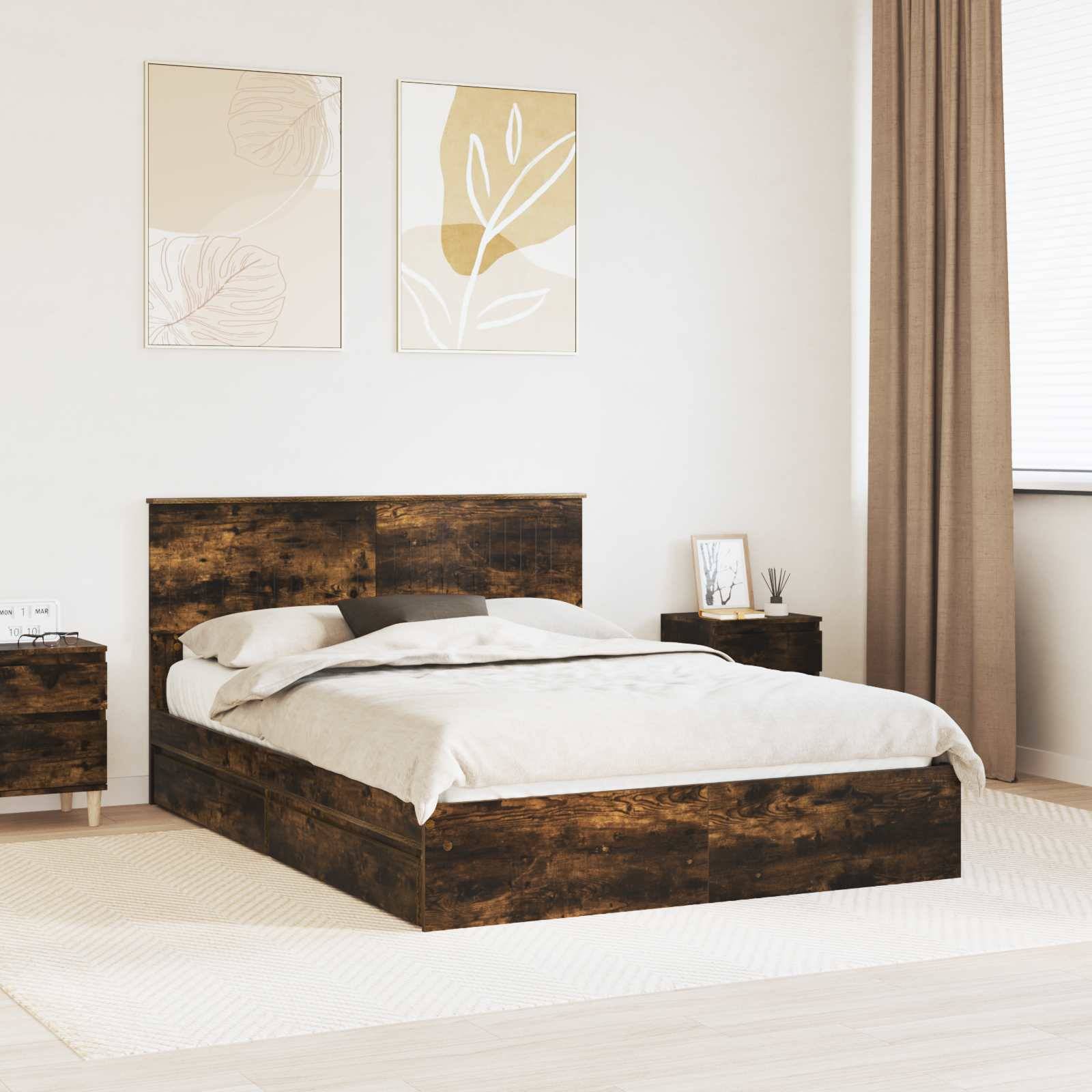 vidaXL Aufbewahrungsbett Geräucherte Eiche 135 x 190 cm Holzwerkstoff