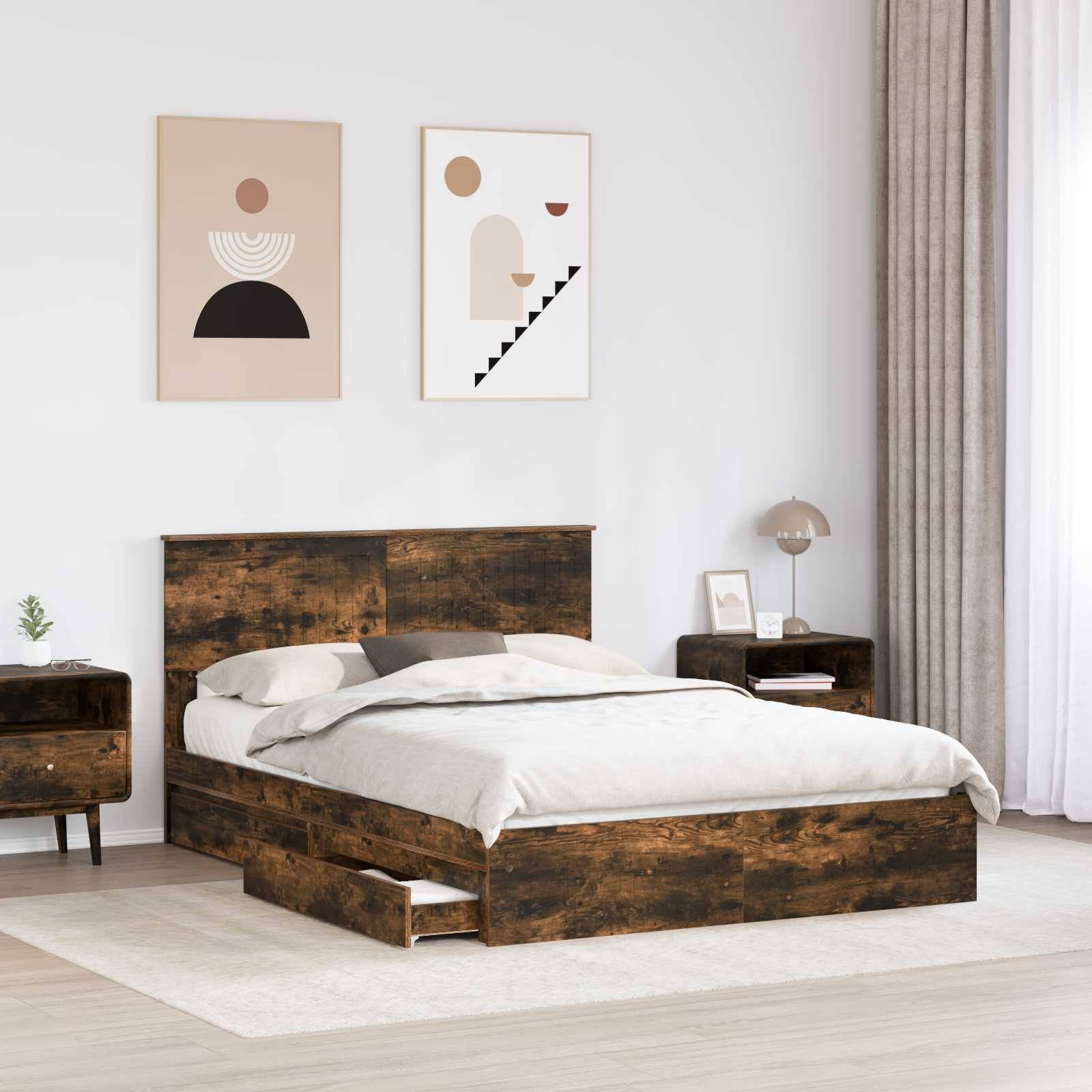 vidaXL Aufbewahrungsbett Geräucherte Eiche 135 x 190 cm Holzwerkstoff