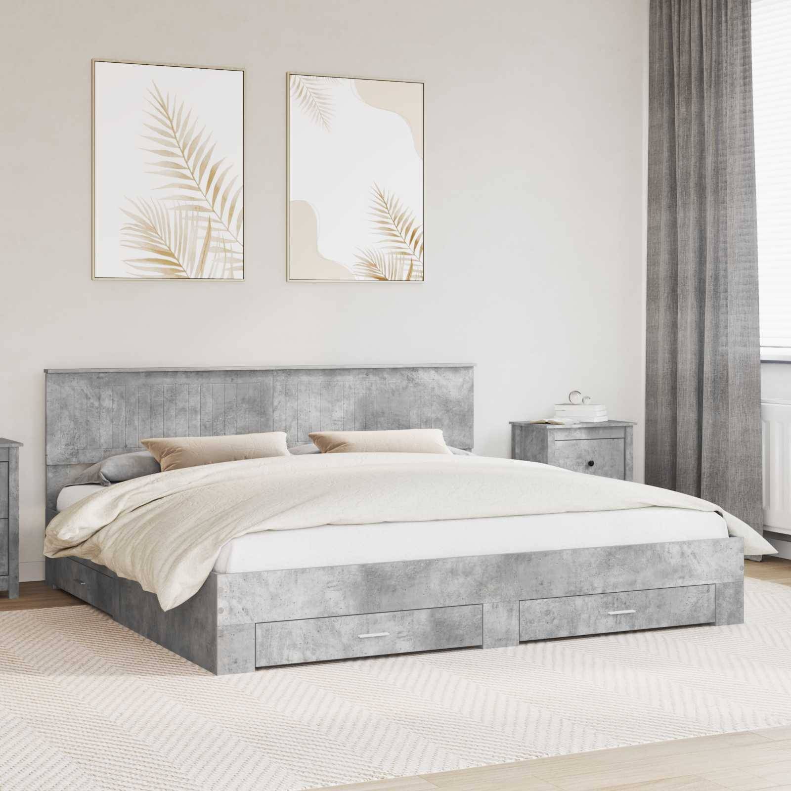 vidaXL Bettrahmen mit Schubladen Betongrau 200 x 200 cm Holzwerkstoff
