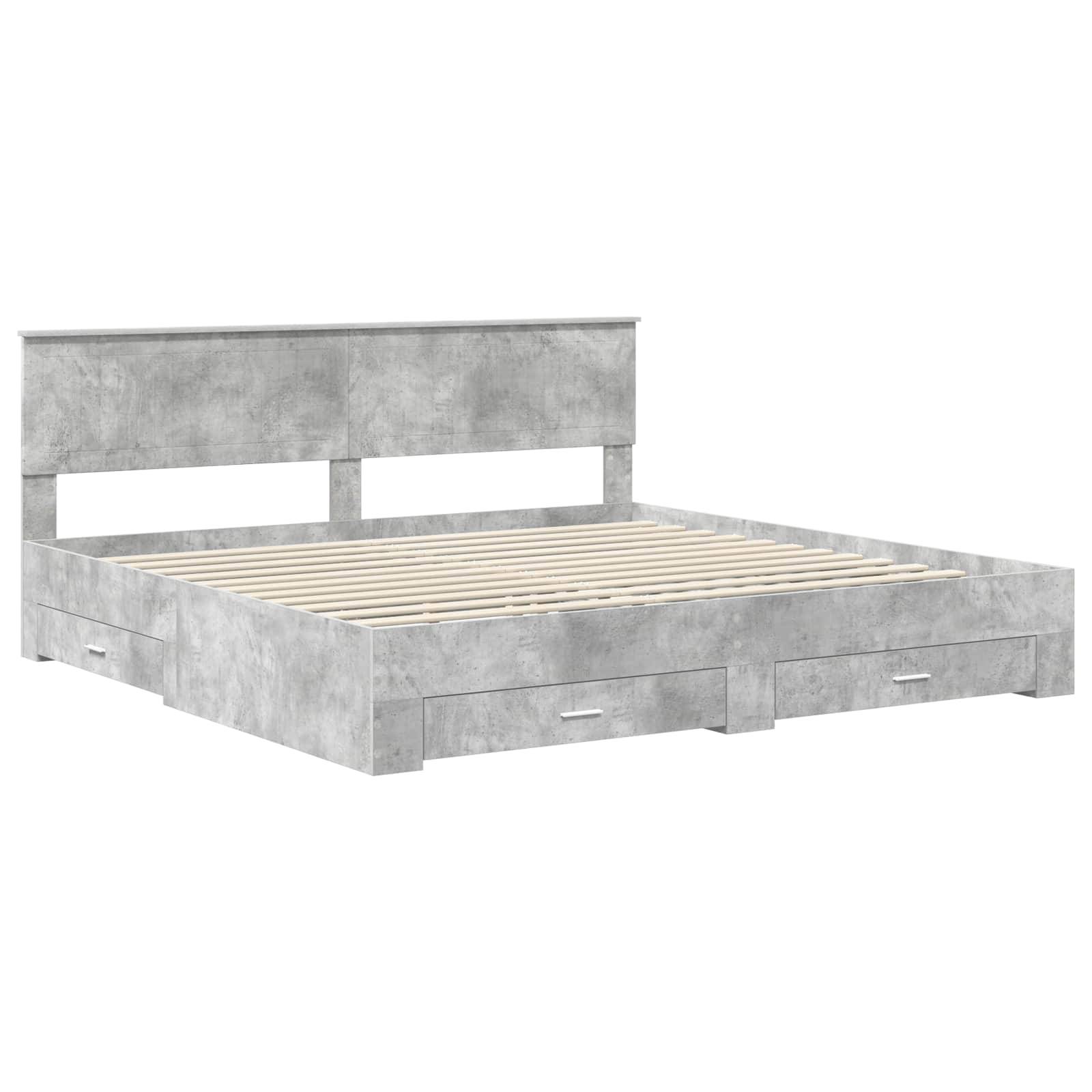 vidaXL Bettrahmen mit Schubladen Betongrau 200 x 200 cm Holzwerkstoff