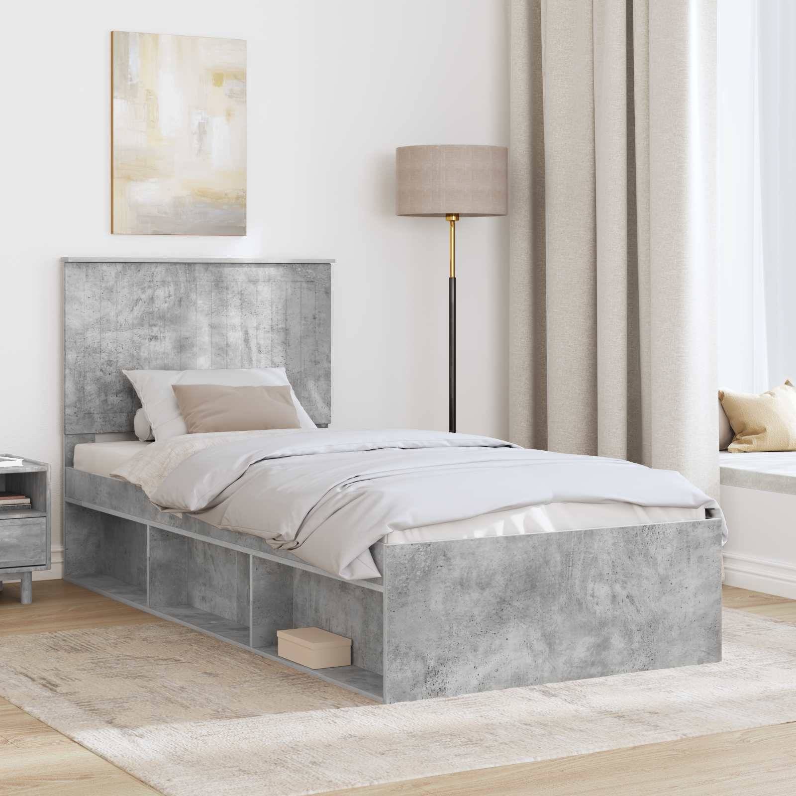 vidaXL Bettrahmen mit Kopfteil Beton 90 x 200 cm Massives Kiefernholz