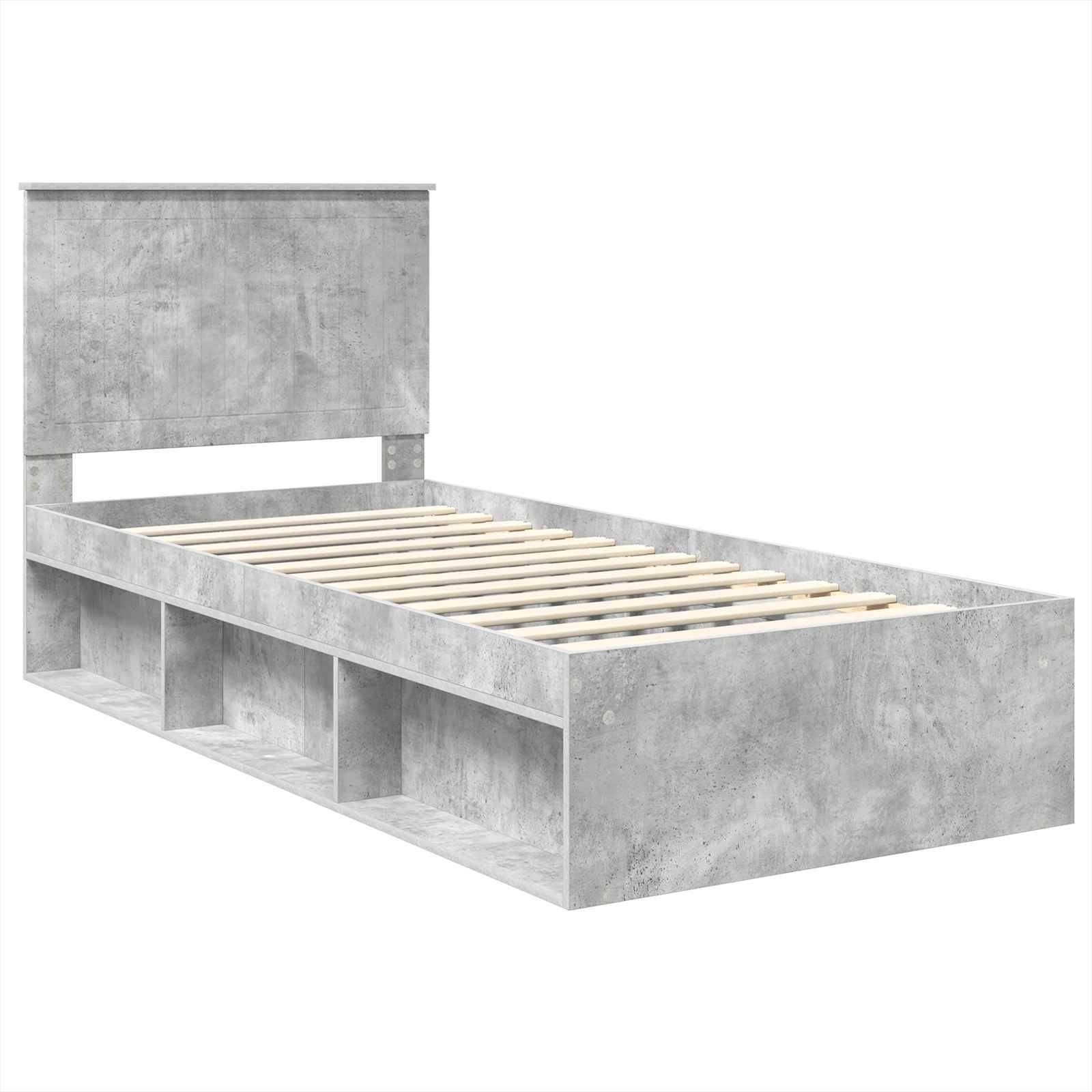 vidaXL Bettrahmen mit Kopfteil Beton 90 x 200 cm Massives Kiefernholz