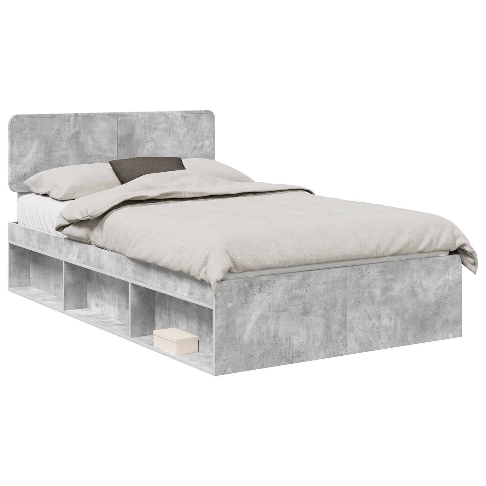 vidaXL Bettrahmen mit Kopfteil Beton 120 x 190 cm Massives Kiefernholz