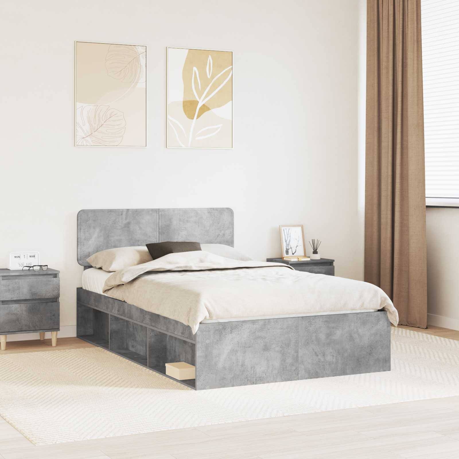 vidaXL Bettrahmen mit Kopfteil Beton 120 x 200 cm Massives Kiefernholz