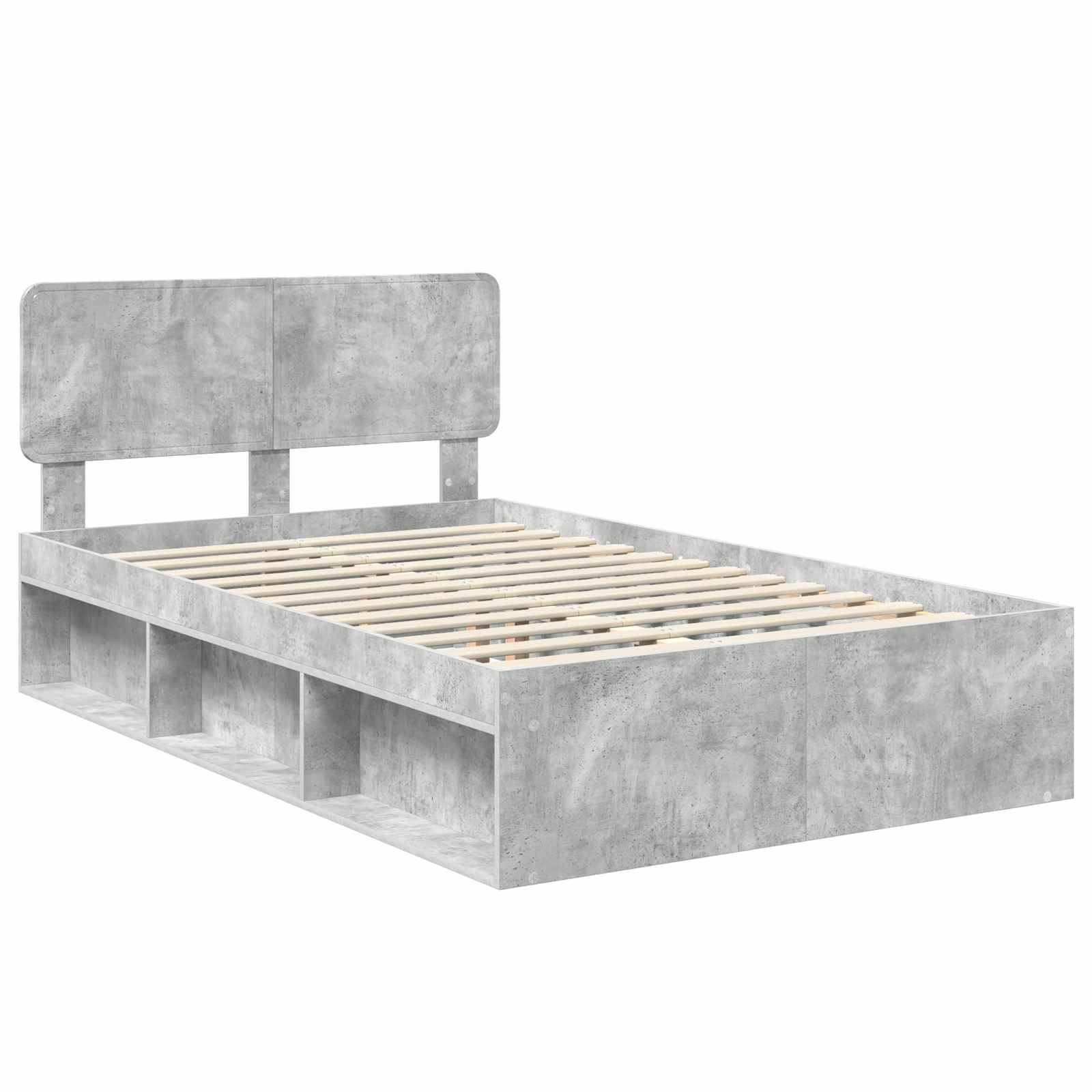vidaXL Bettrahmen mit Kopfteil Beton 120 x 190 cm Massives Kiefernholz
