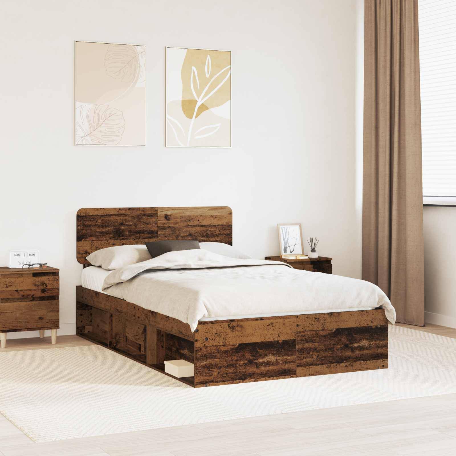 vidaXL Bettrahmen Altholz 135 x 190 cm Massives Kiefernholz