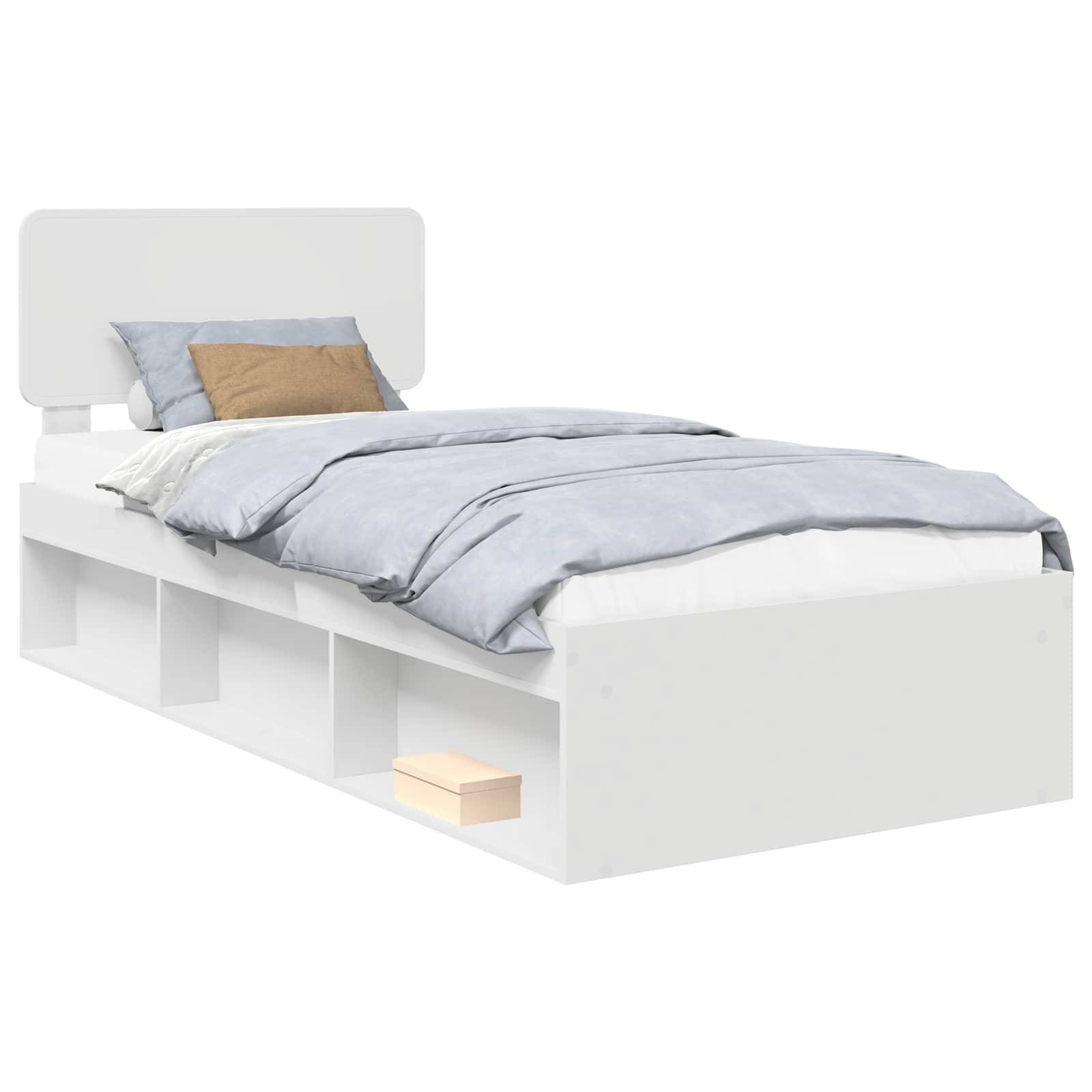 vidaXL Bettrahmen mit Kopfteil Weiß 90 x 200 cm Massives Kiefernholz
