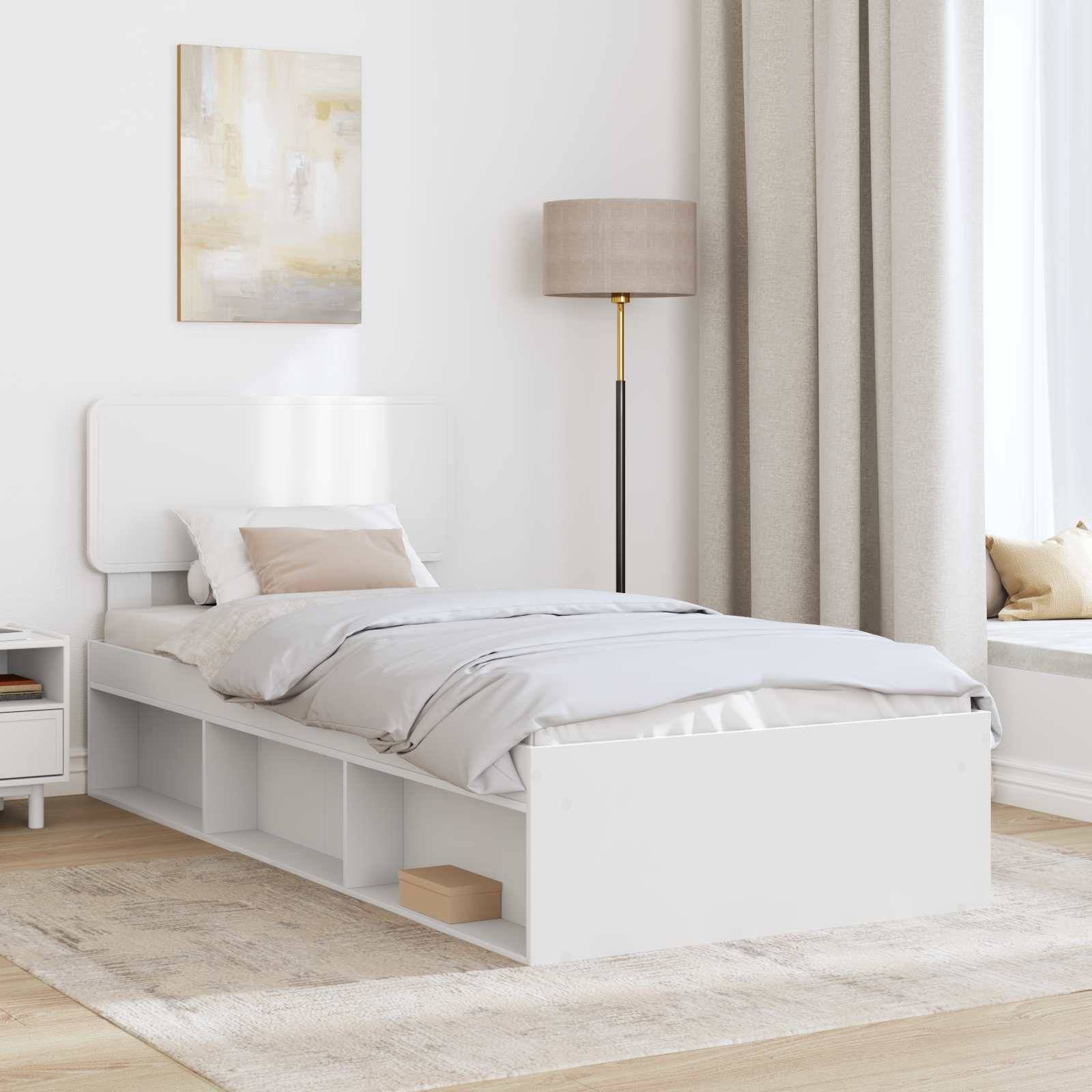 vidaXL Bettrahmen mit Kopfteil Weiß 90 x 200 cm Massives Kiefernholz