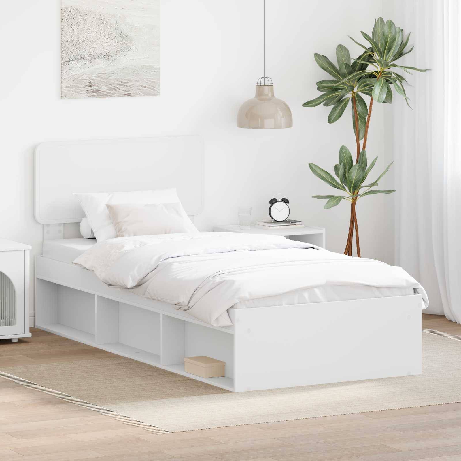 vidaXL Bettrahmen mit Kopfteil Weiß 90 x 200 cm Massives Kiefernholz
