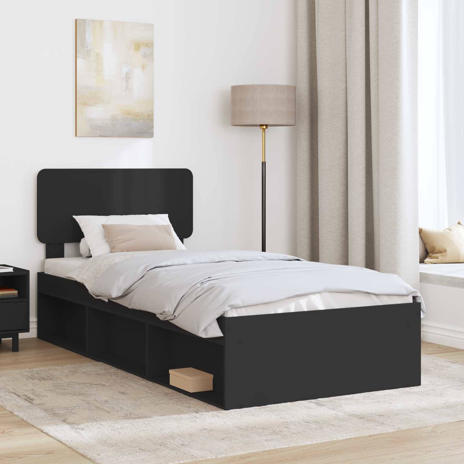 vidaXL Bettrahmen Schwarz 90 x 190 cm Massives Kiefernholz
