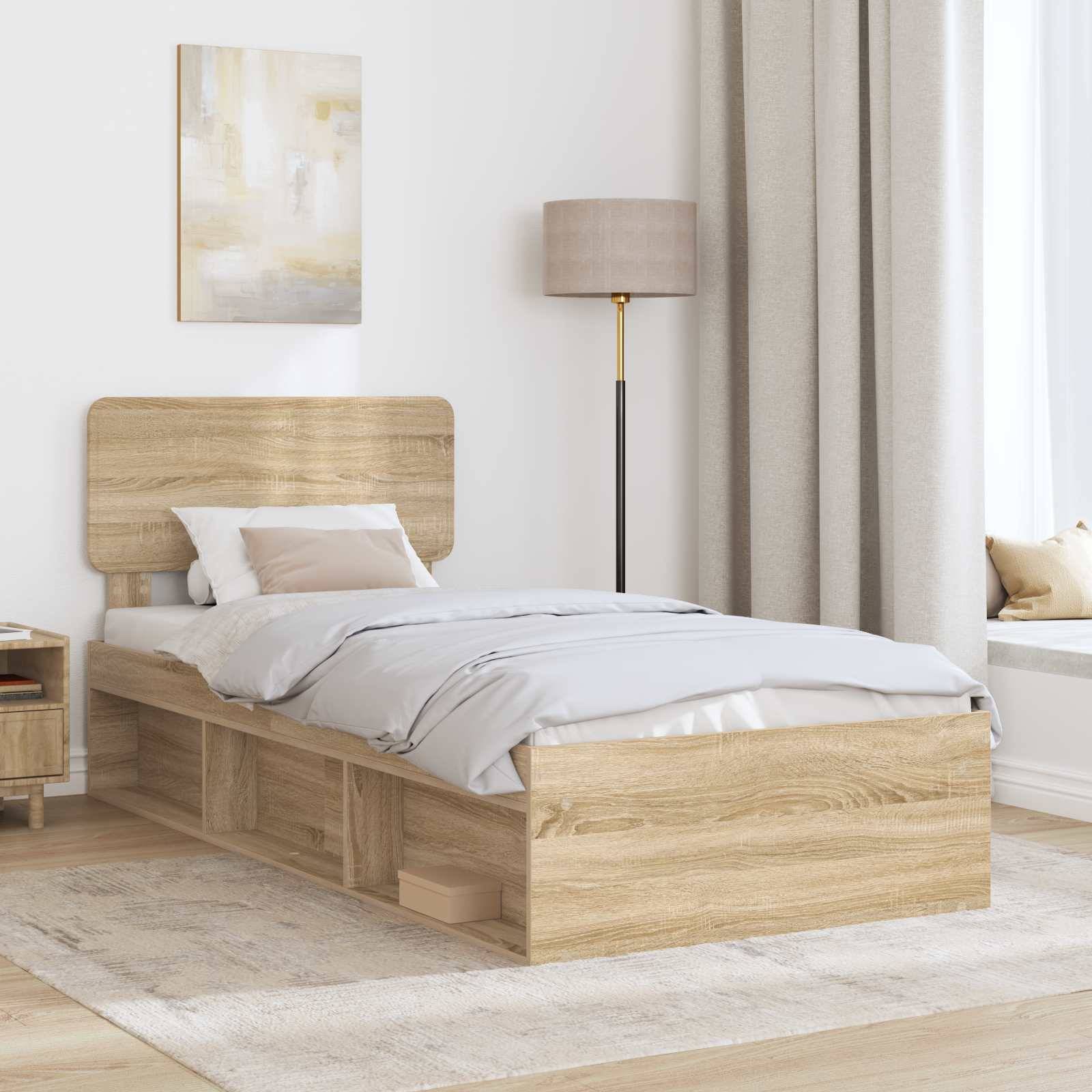 vidaXL Bettrahmen mit Kopfteil Sonoma 90 x 190 cm Massives Kiefernholz