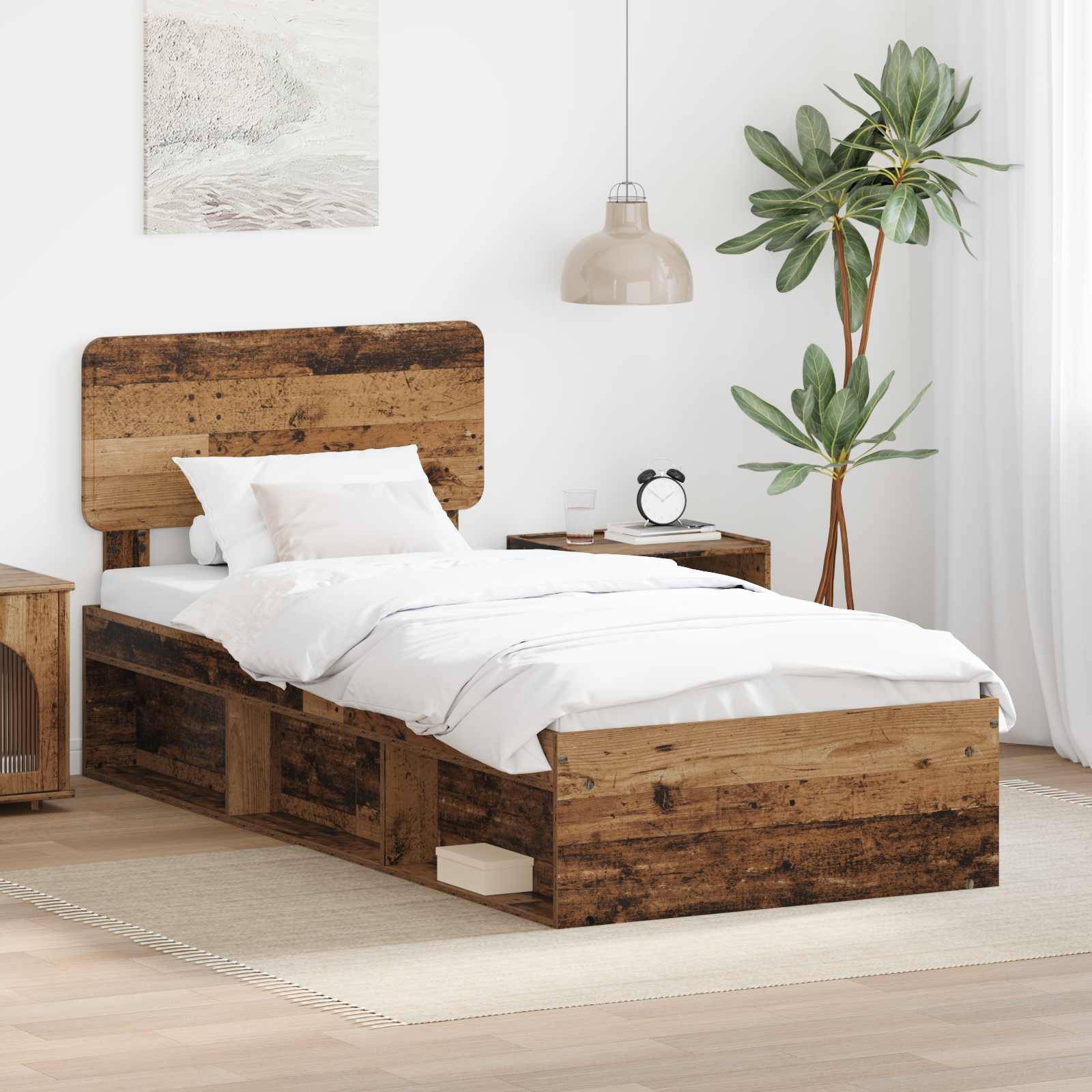 vidaXL Bettrahmen Altholz 90 x 190 cm Massives Kiefernholz