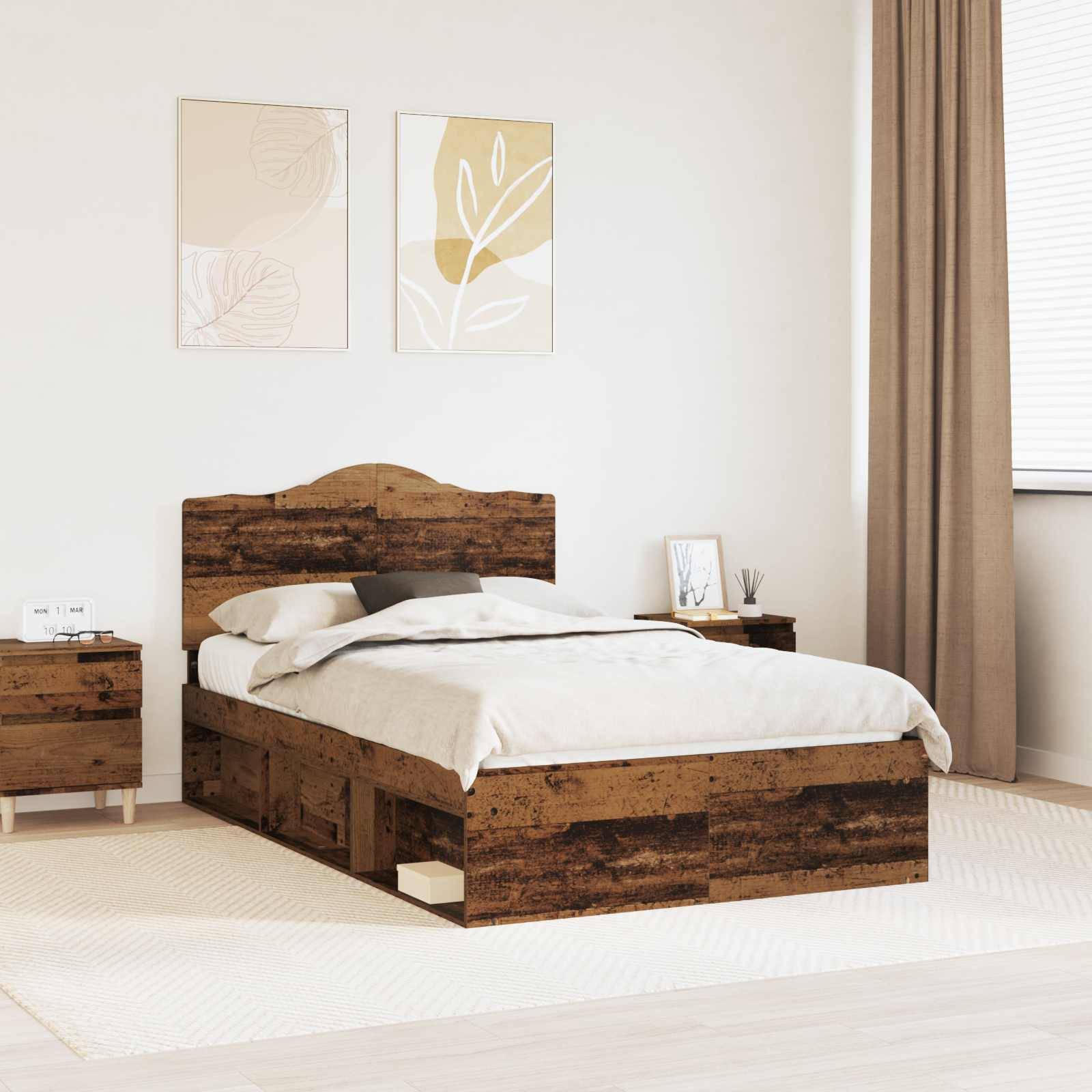 vidaXL Bettrahmen Altholz 135 x 190 cm Massives Kiefernholz