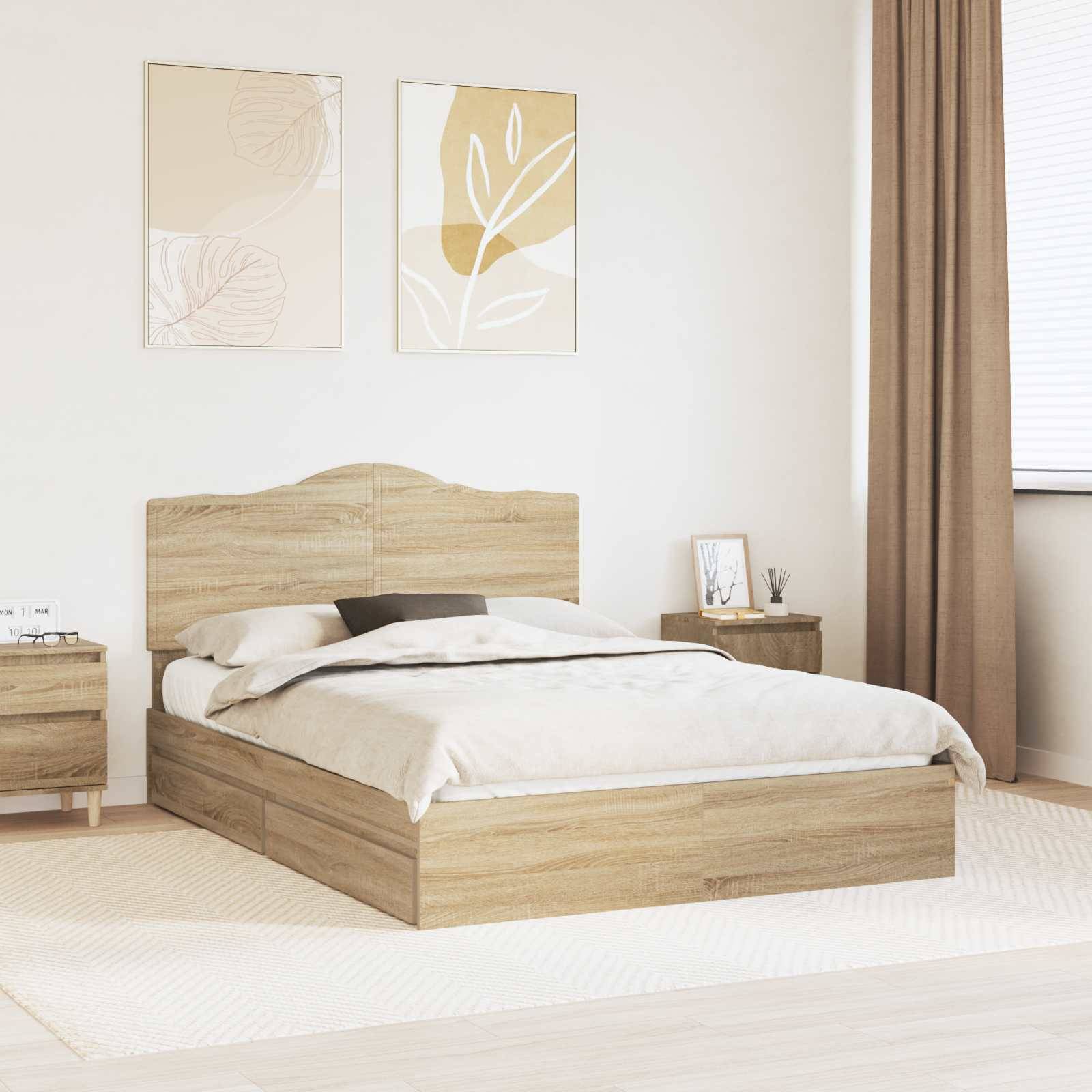 vidaXL Aufbewahrungsbett Sonoma-Eiche 150 x 200 cm Holzwerkstoff
