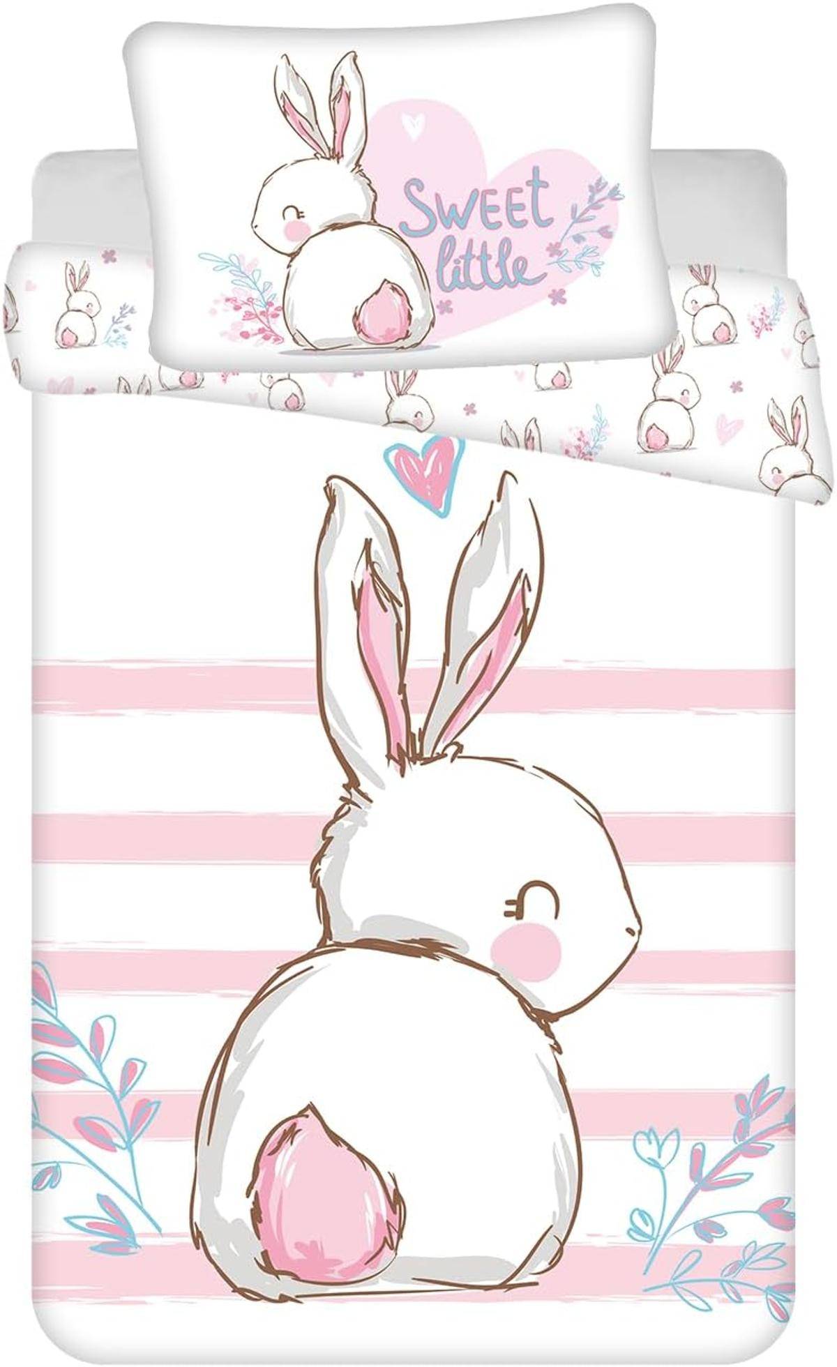 Jerry Fabrics Baby Bettwäsche Bunny rosa mit Hase 100 x 135 + 40x60 cm Baumwolle