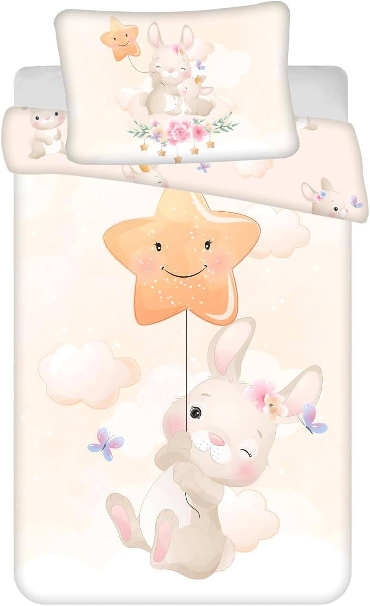 Jerry Fabrics Babybettwäsche Bunny Star Baby 100 x 135 + 40x60 cm 100% Baumwolle