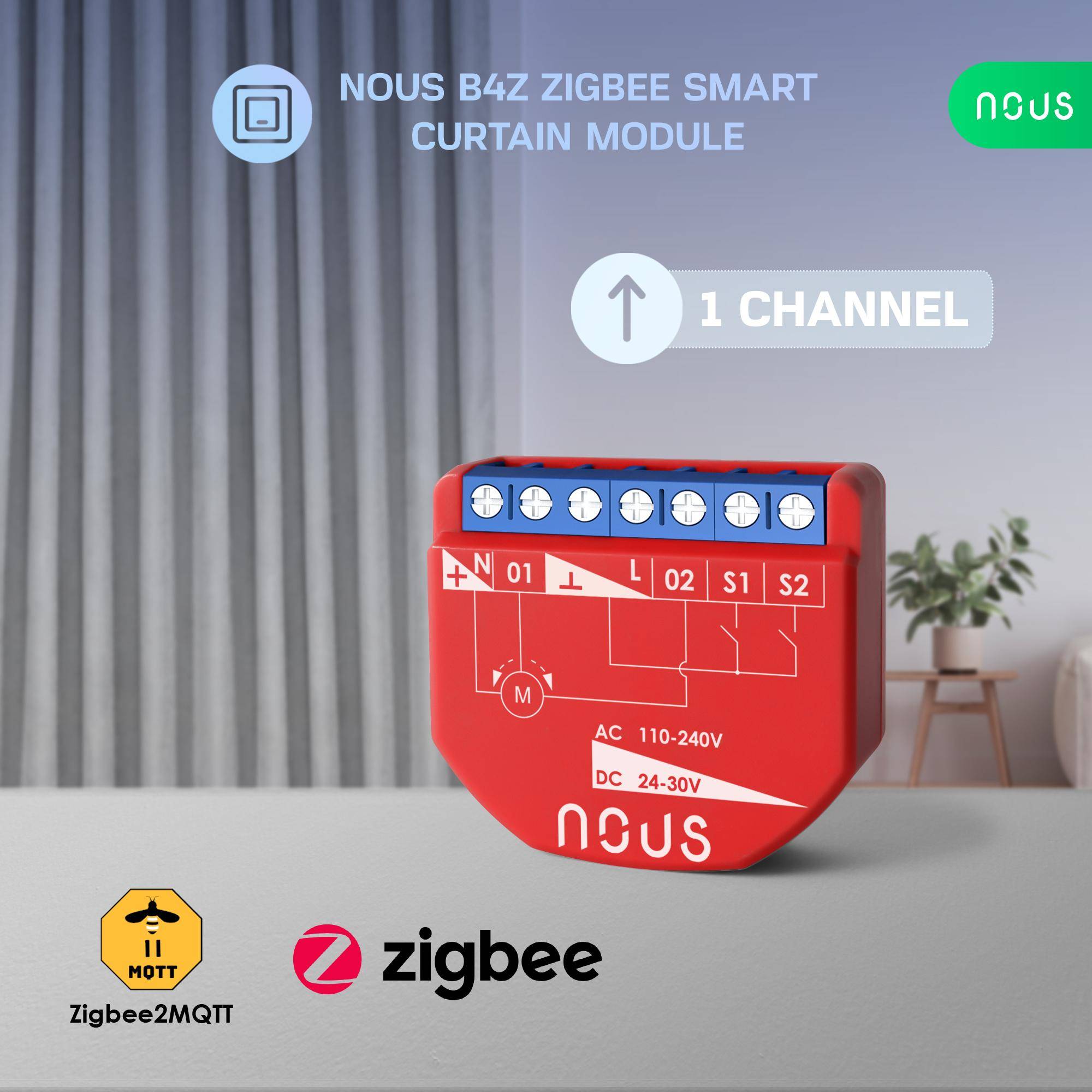 Nous B4Z, Smartes Steuerungsmodul für Rolläden / Garagen, ZigBee, Home Assistant, 16A, 24-30VDC
