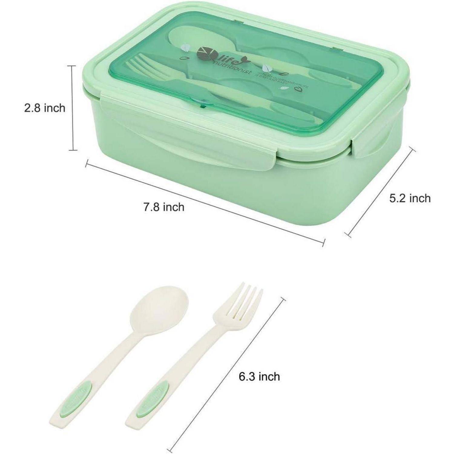 Ein mintgrüner Lunchbehälter mit Deckel und folgenden Abmessungen: 7,8