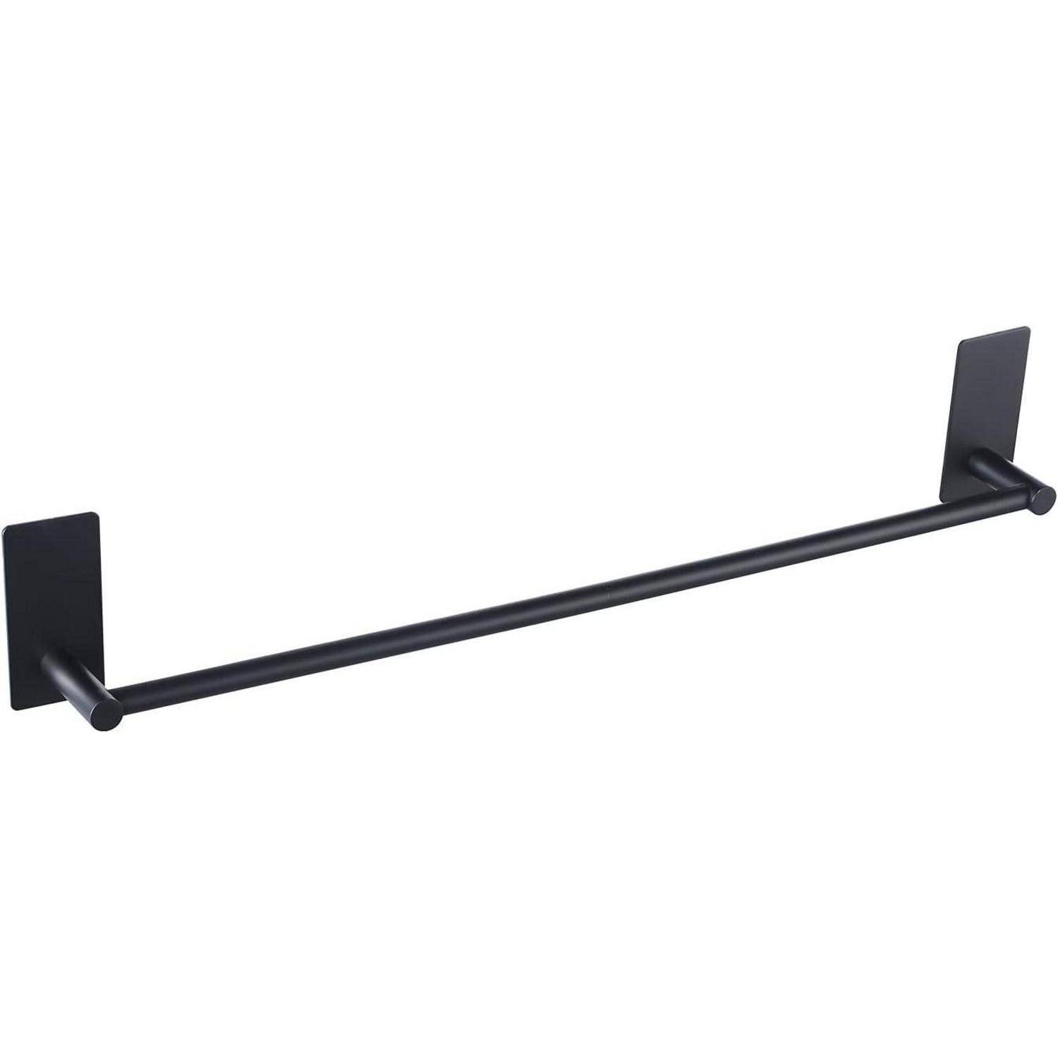 Eine minimalistische schwarze Handtuchstange mit rechteckigen Wandhalterungen, passend für moderne Badezimmereinrichtung.